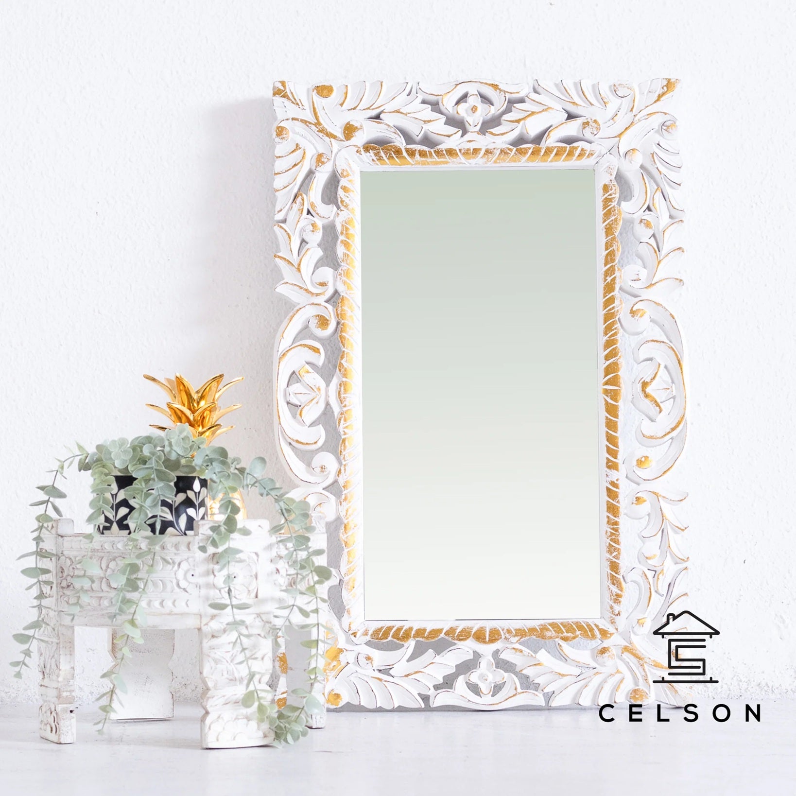 Kathy Carved White & Gold Mirror