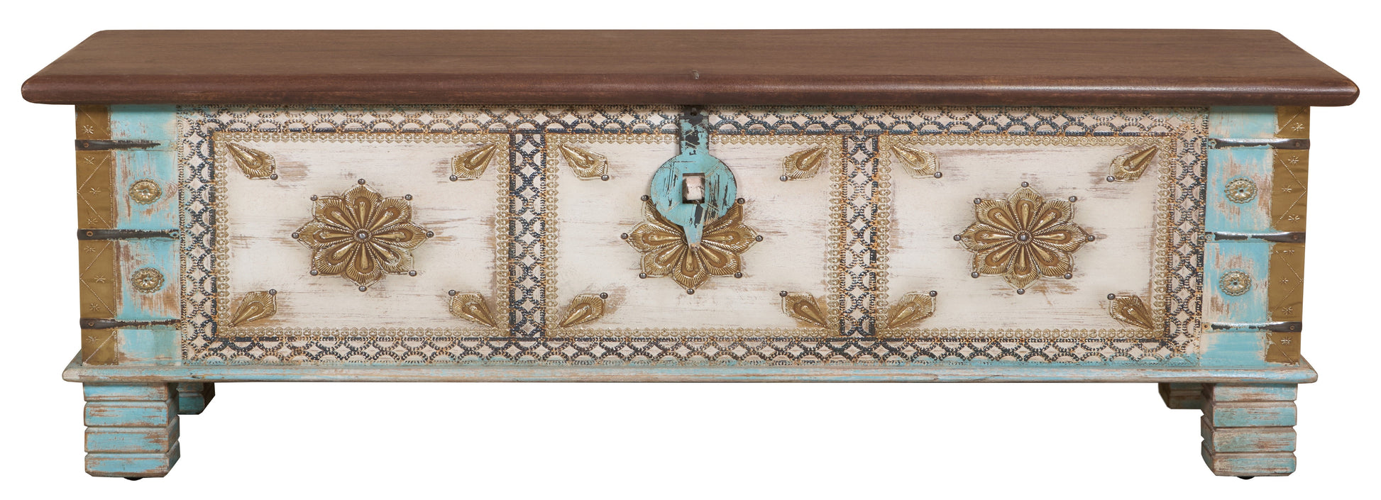 Anika Vintage Style Brass Fitted Wooden Trunk