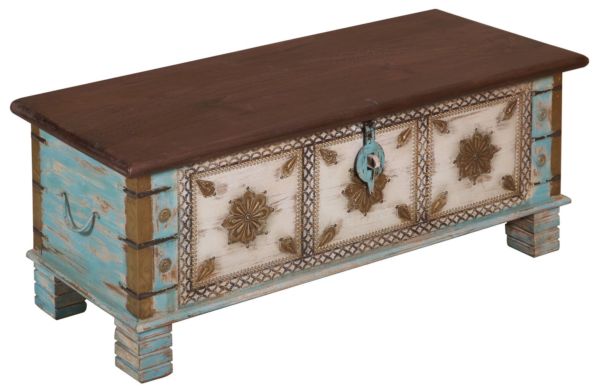 Anika Vintage Style Brass Fitted Wooden Trunk