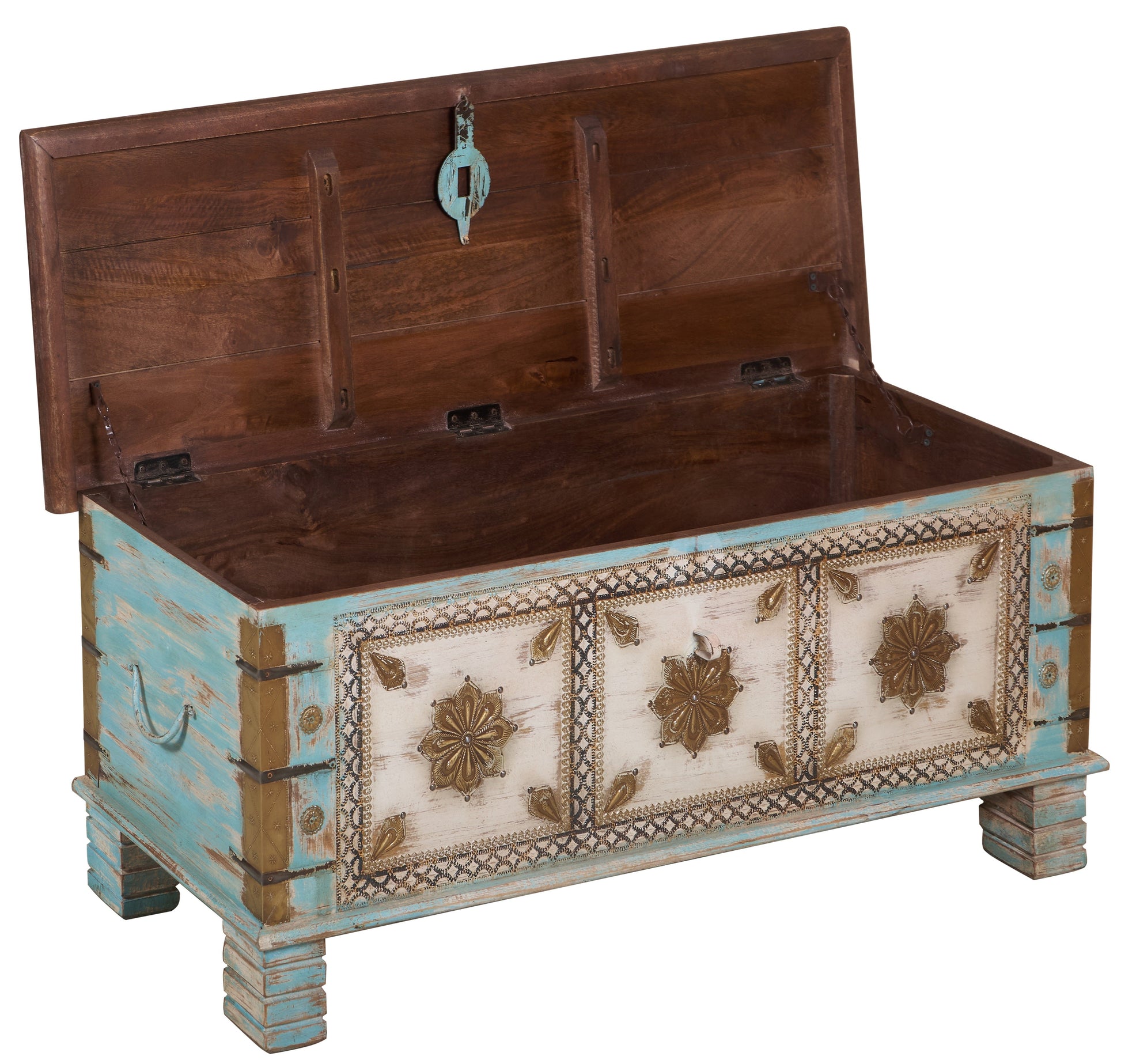 Anika Vintage Style Brass Fitted Wooden Trunk