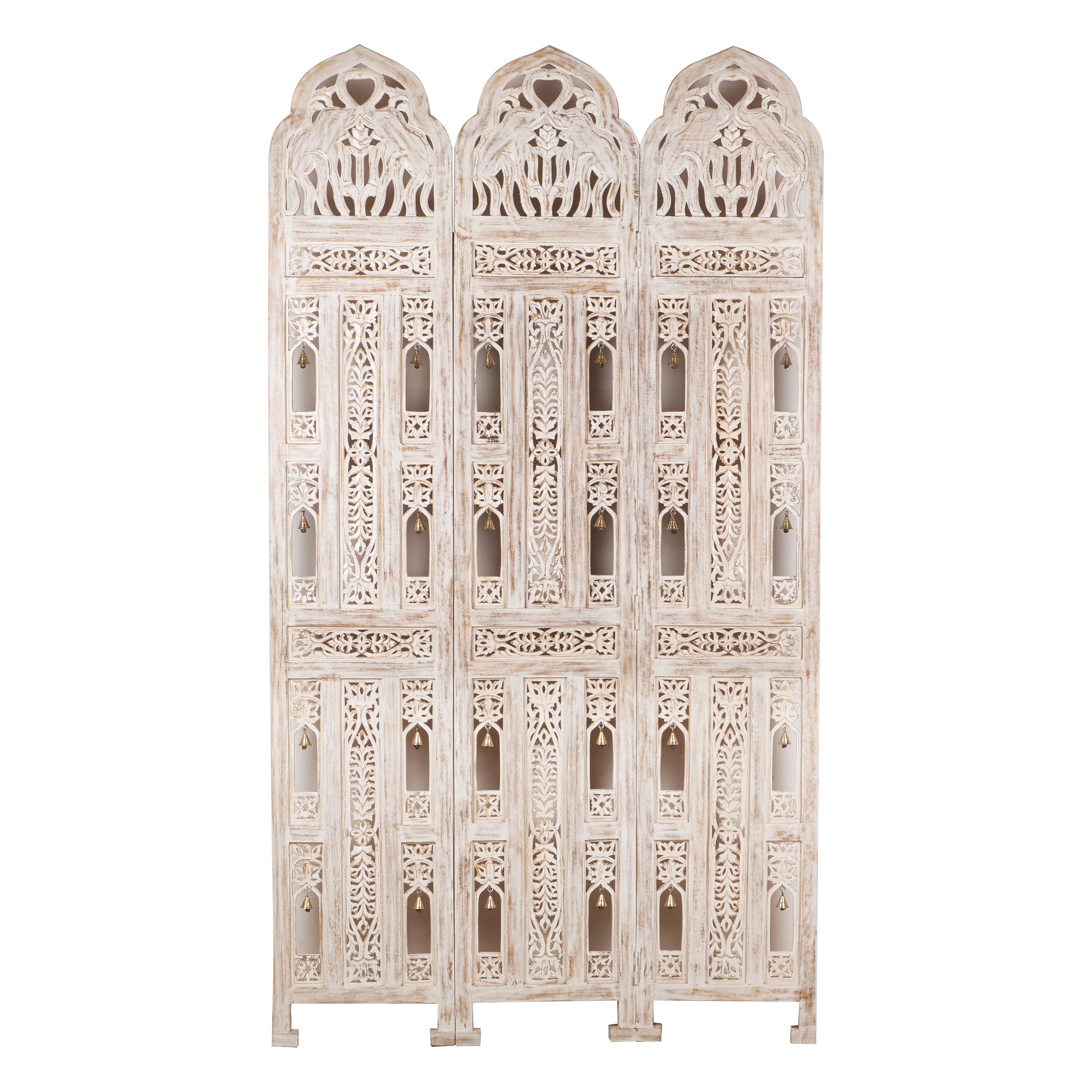 Akira Hand Carved Room Divider with Brass bells