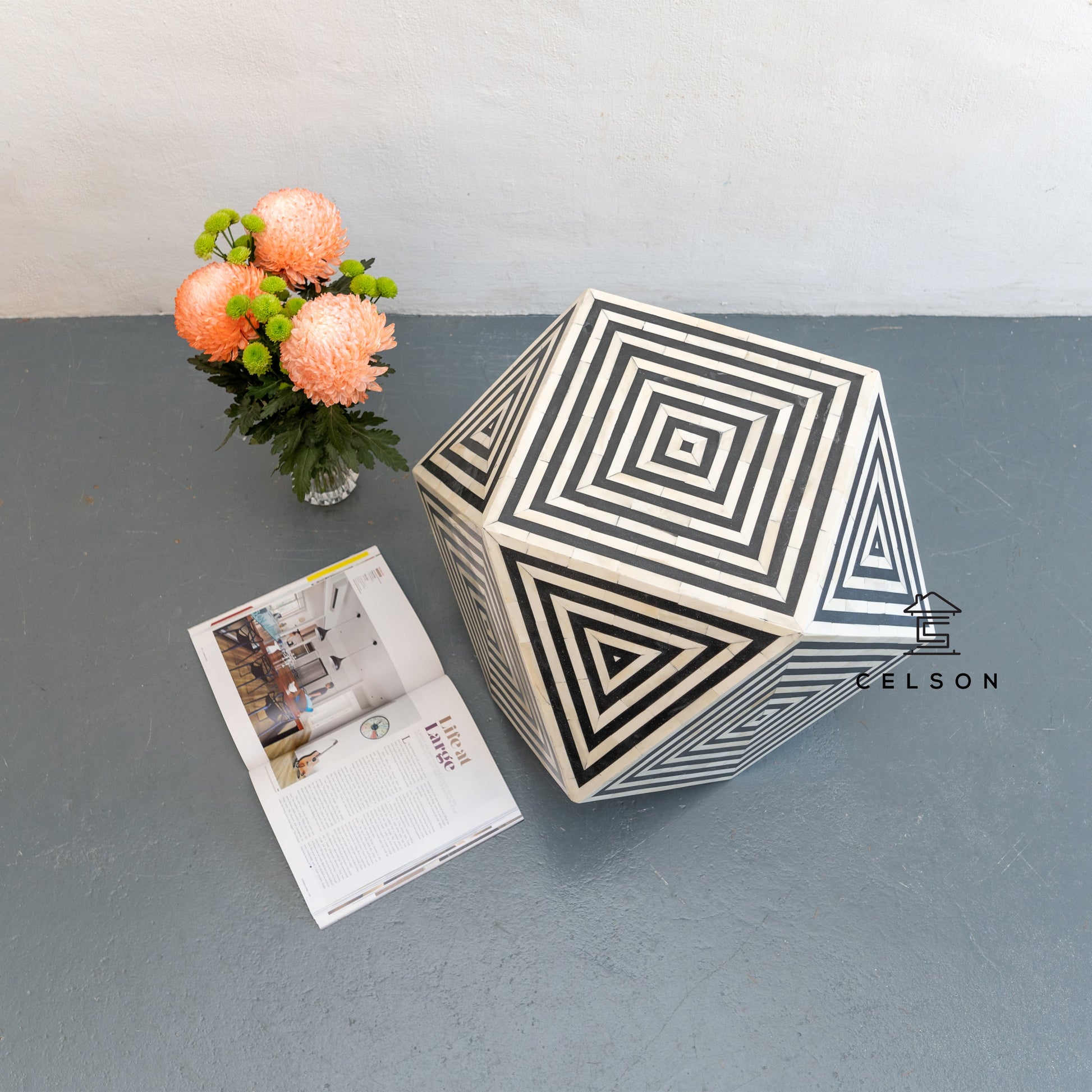 Jodhi Bone Inlay Chevron Side Table