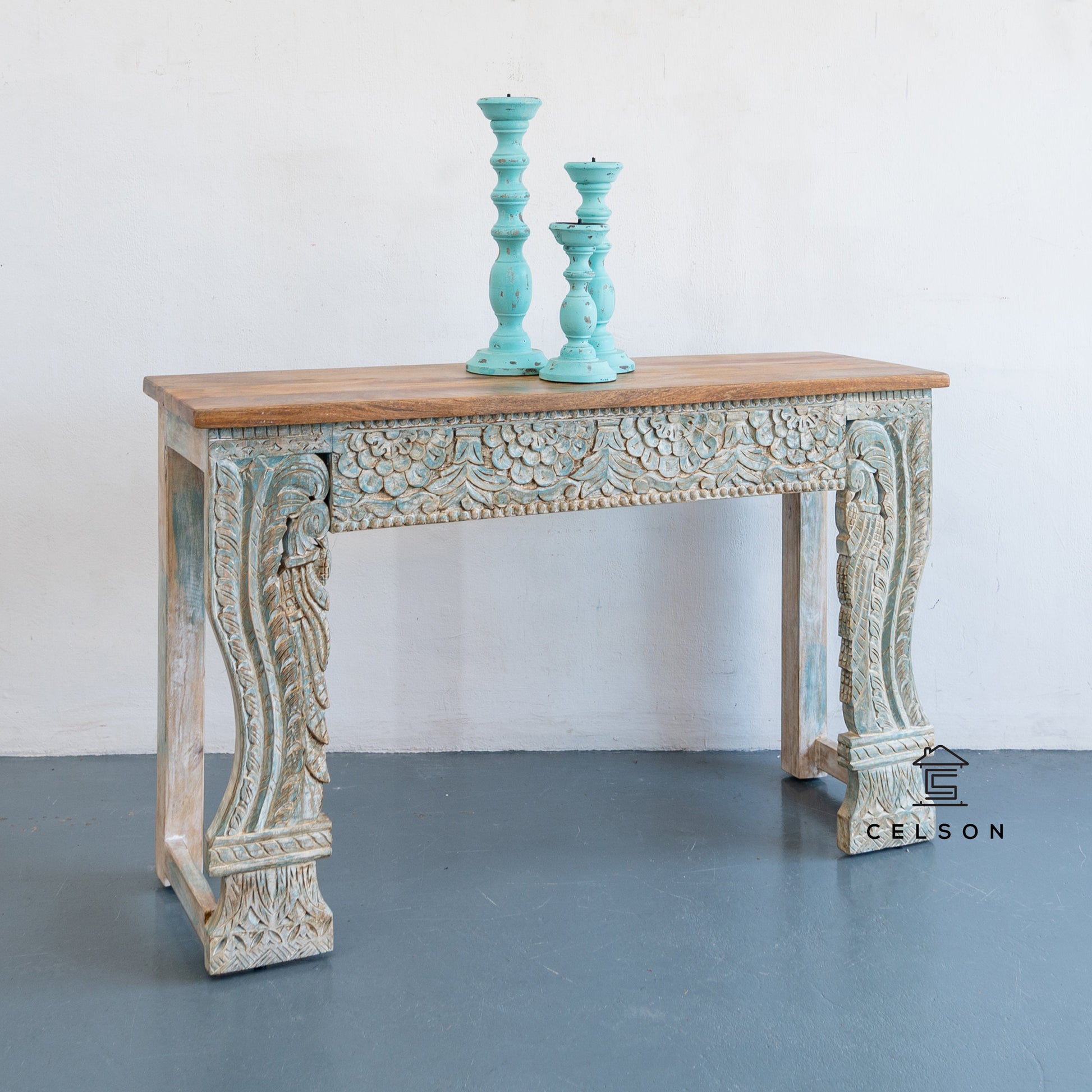 Mina Hand Carved Wooden Console Table