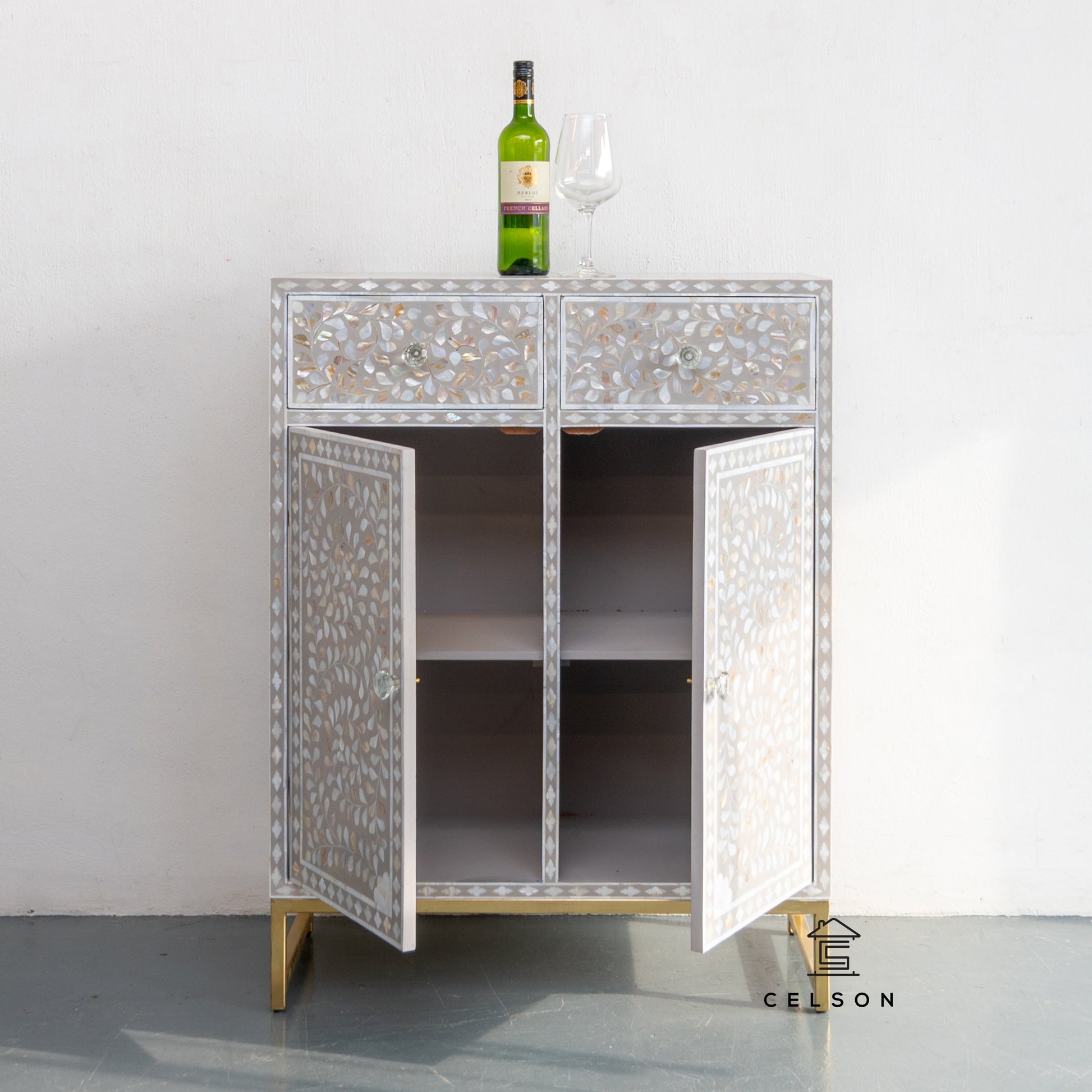 Paula Mother of Pearl Inlay Bar Cabinet