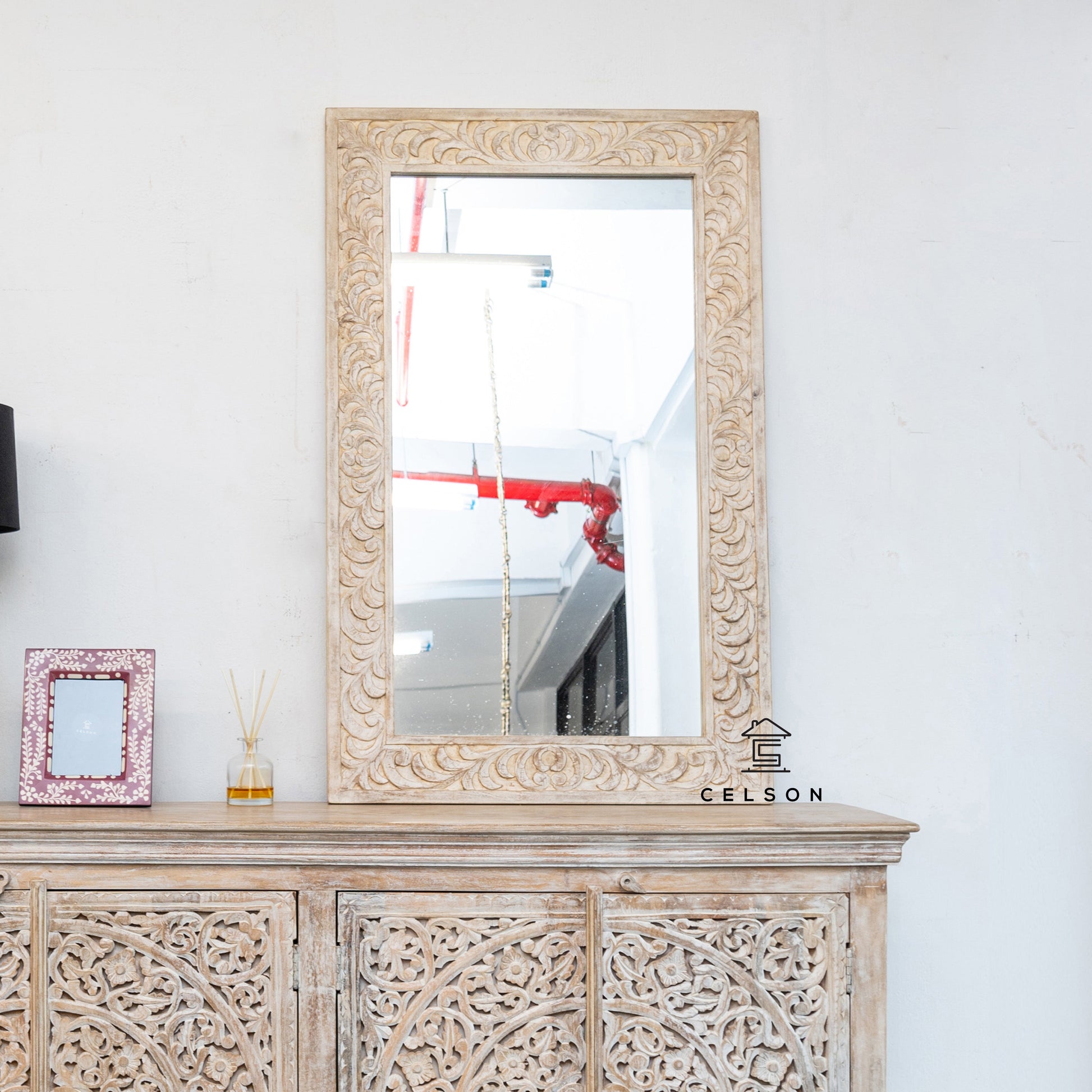 Eleanor Hand Carved Wooden Mirror