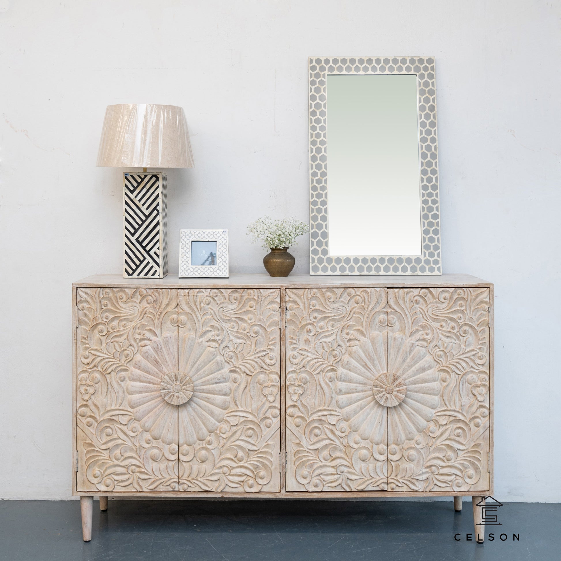 Evie Hand Carved Side Board