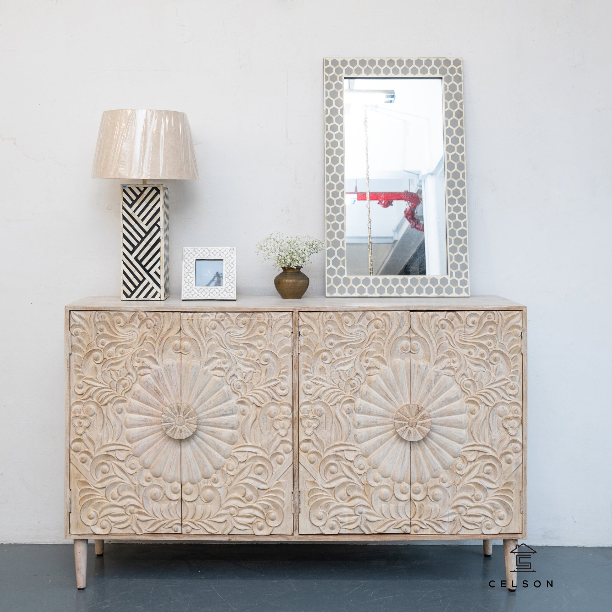 Evie Hand Carved Side Board