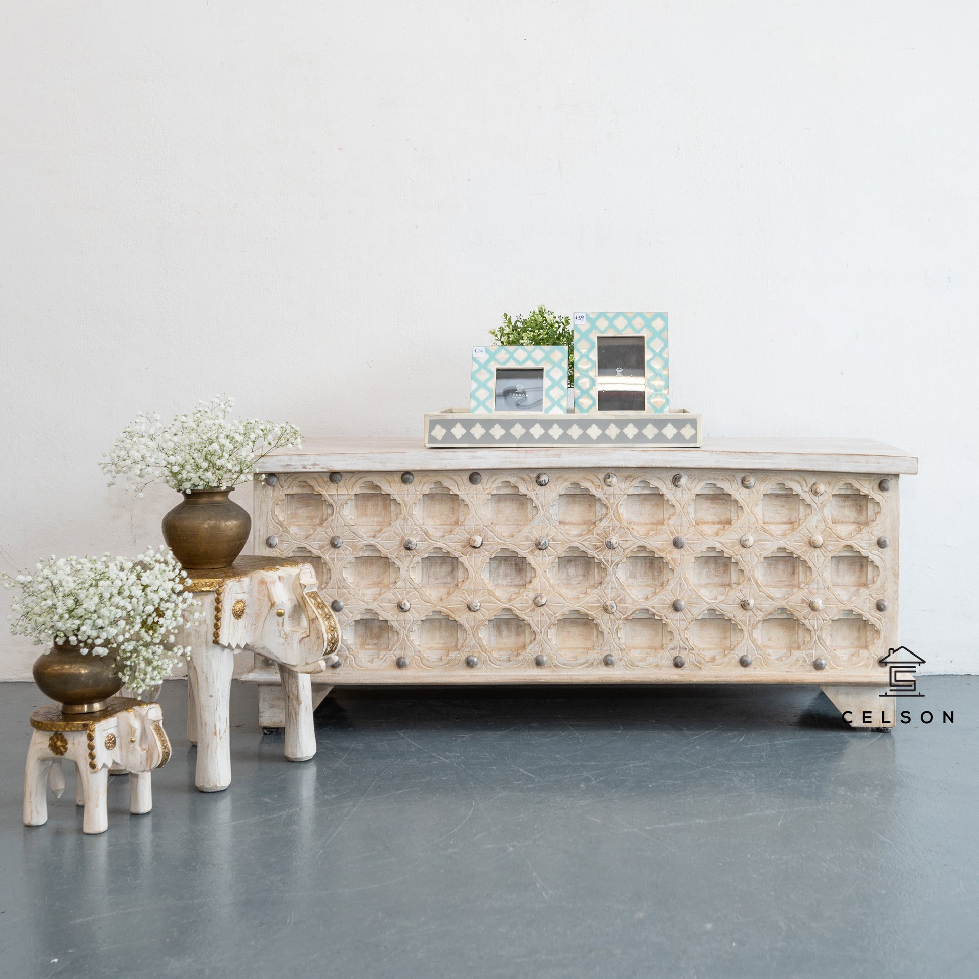 Bella Wooden Carved Storage Trunk