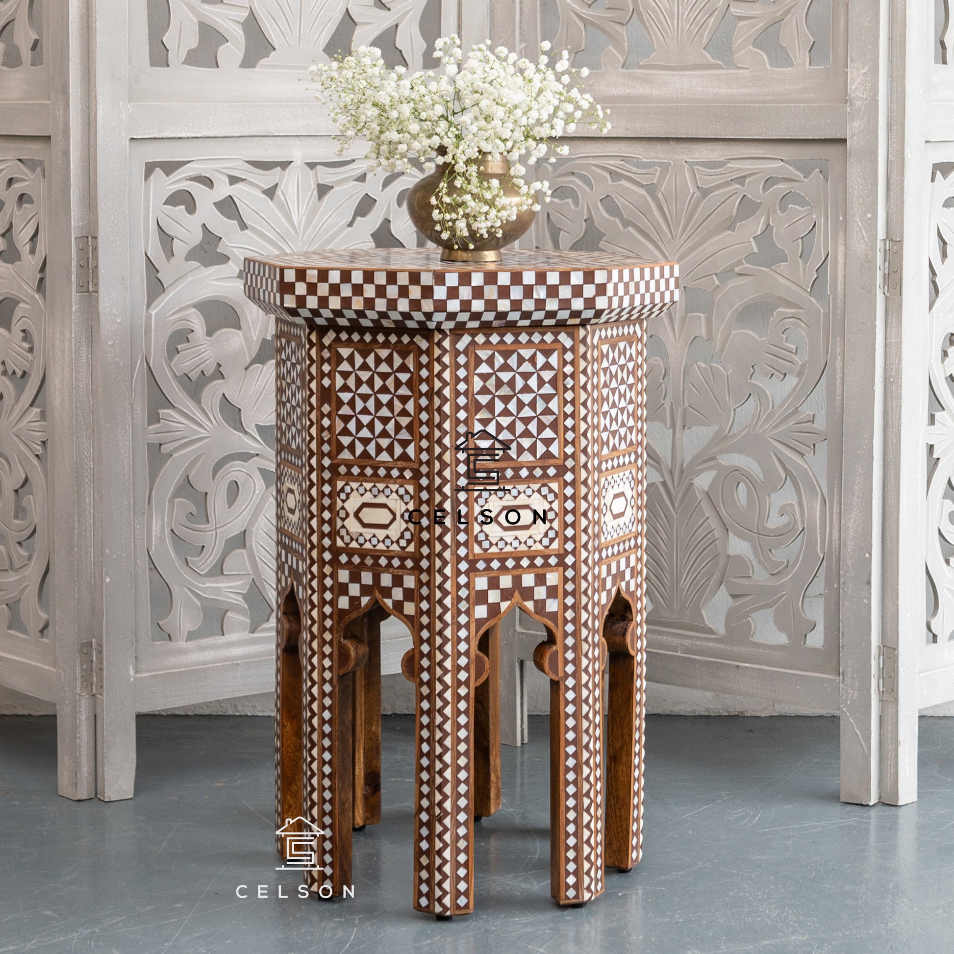 Reham Mother of Pearl Inlay Side Table
