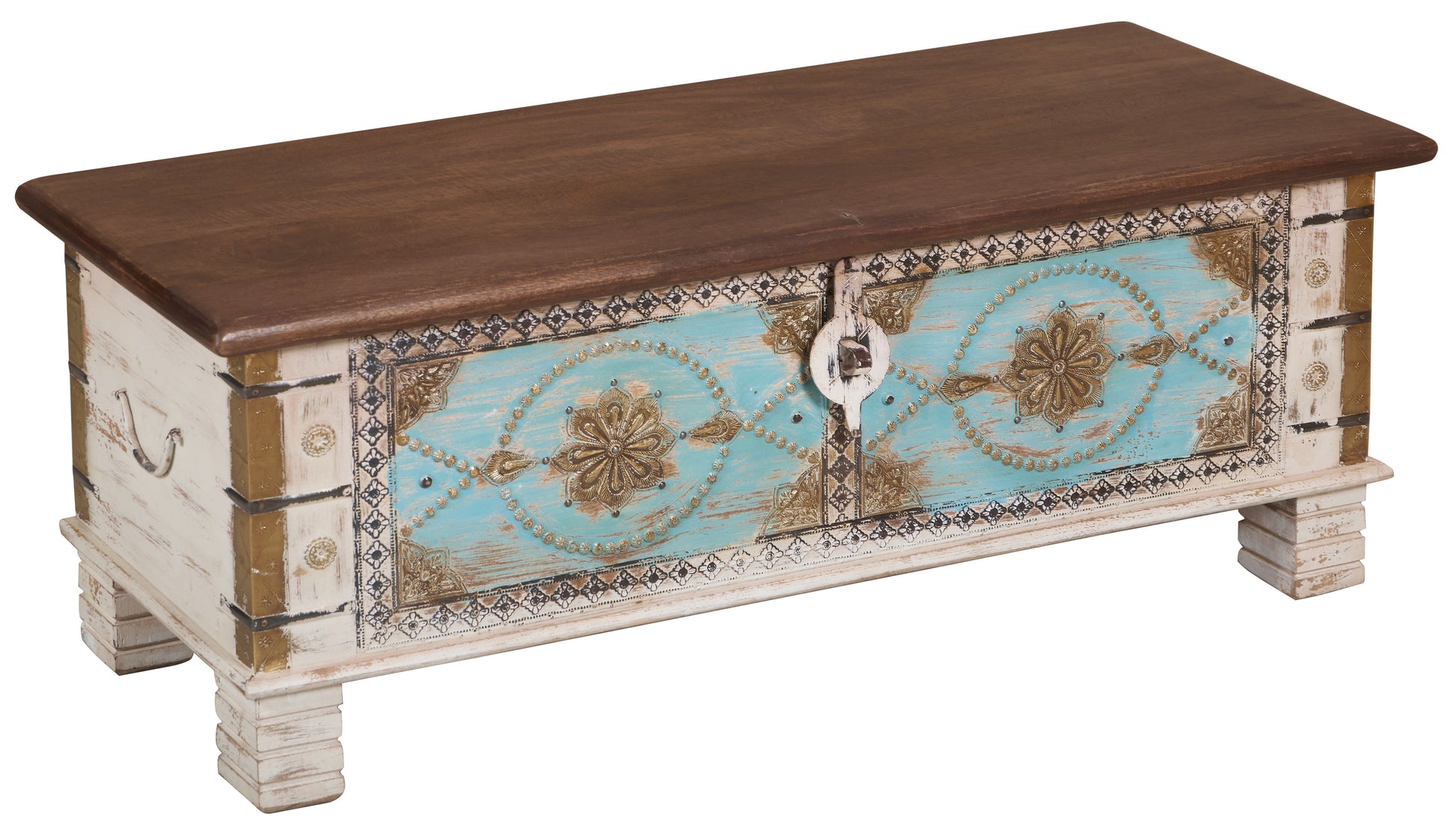 Samma Vintage Style Brass Fitted Wooden Trunk