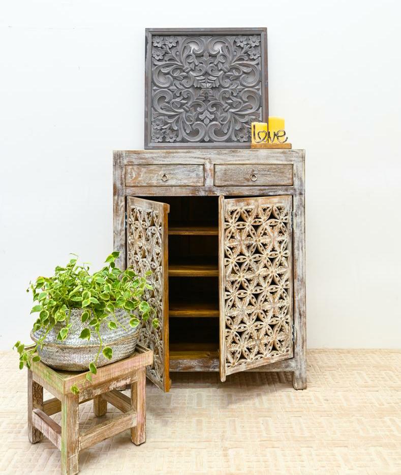 Nico Hand Carved Wooden Shoe Cabinet