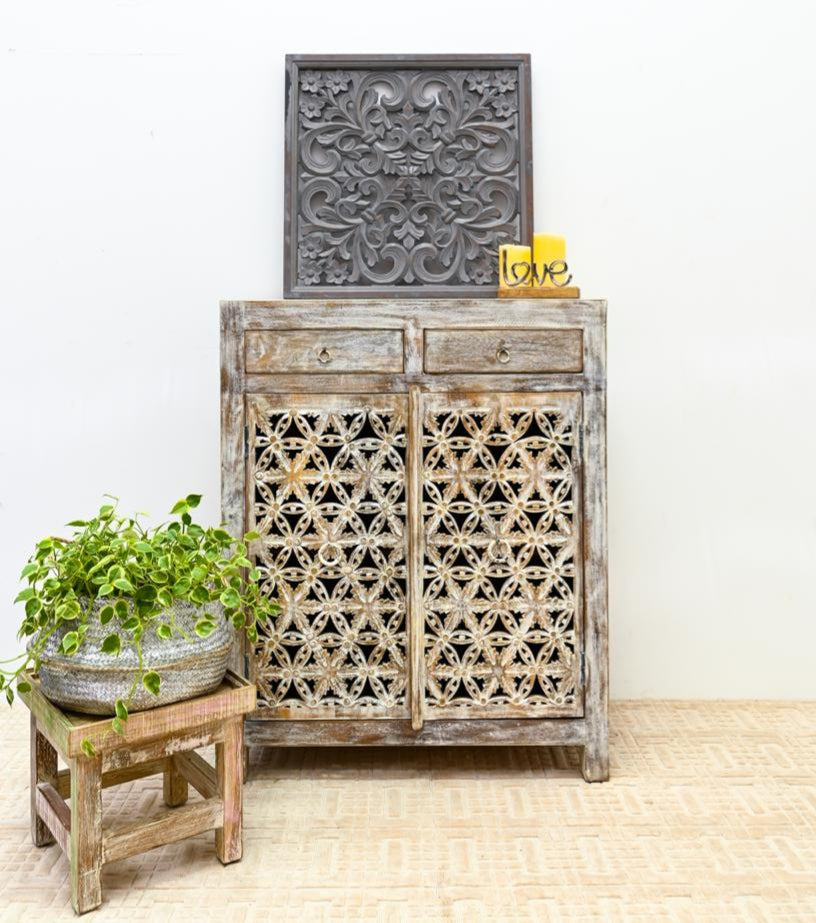 Nico Hand Carved Wooden Shoe Cabinet