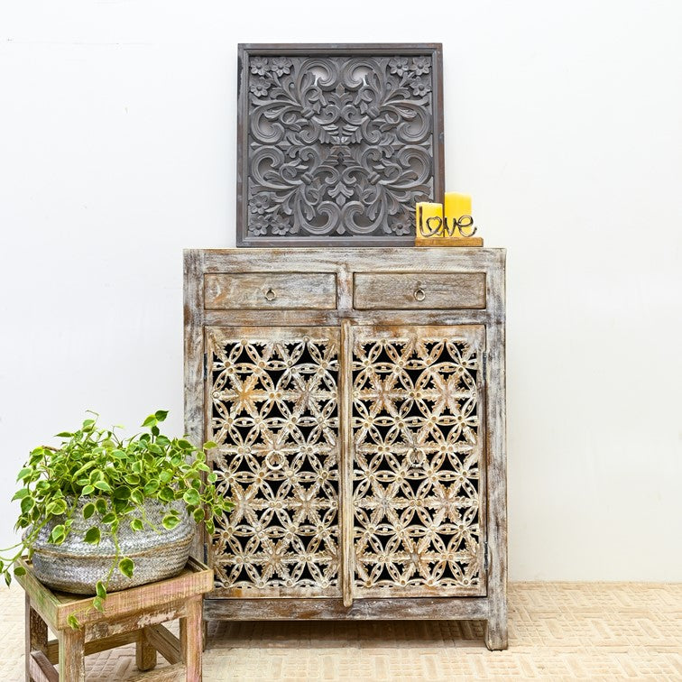 Nico Hand Carved Wooden Shoe Cabinet