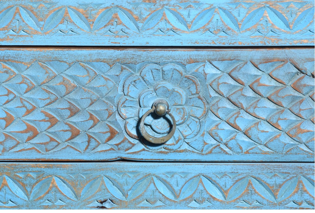 Blue Carved Bookshelf