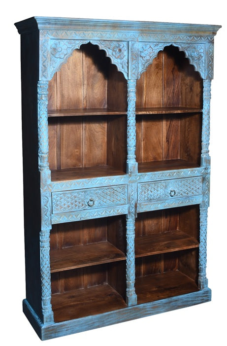 Blue Carved Bookshelf