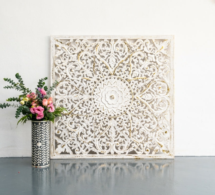 Fink Carved Wall Panel White Gold