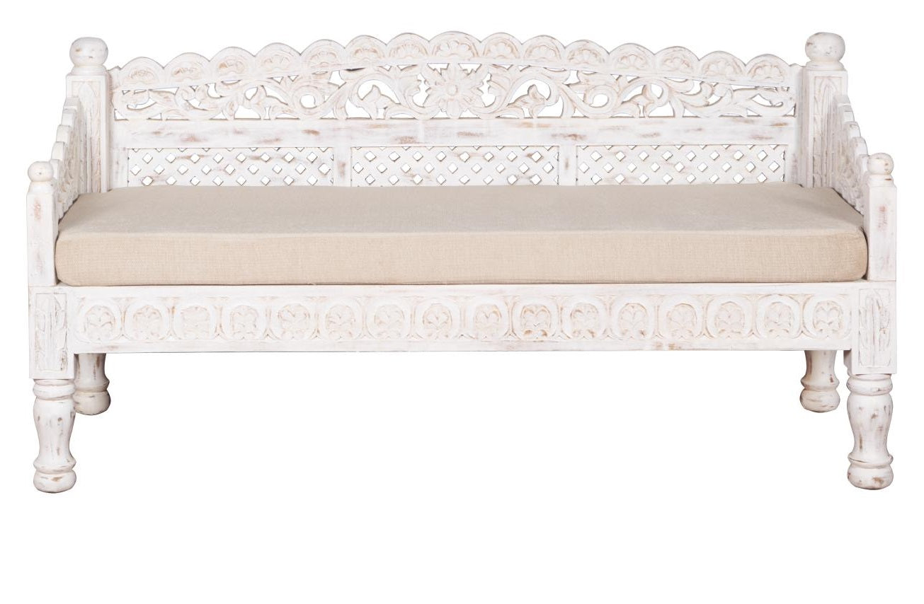 Ethan Wooden Hand Carved 3 Seater Sofa with Cushion Seat