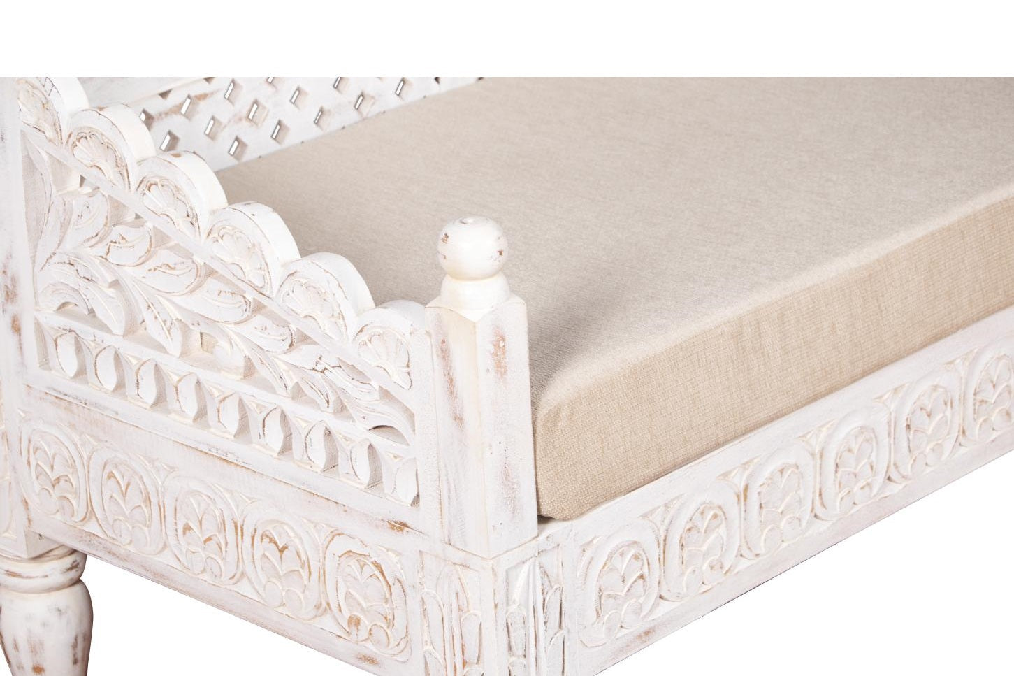 Ethan Wooden Hand Carved 3 Seater Sofa with Cushion Seat