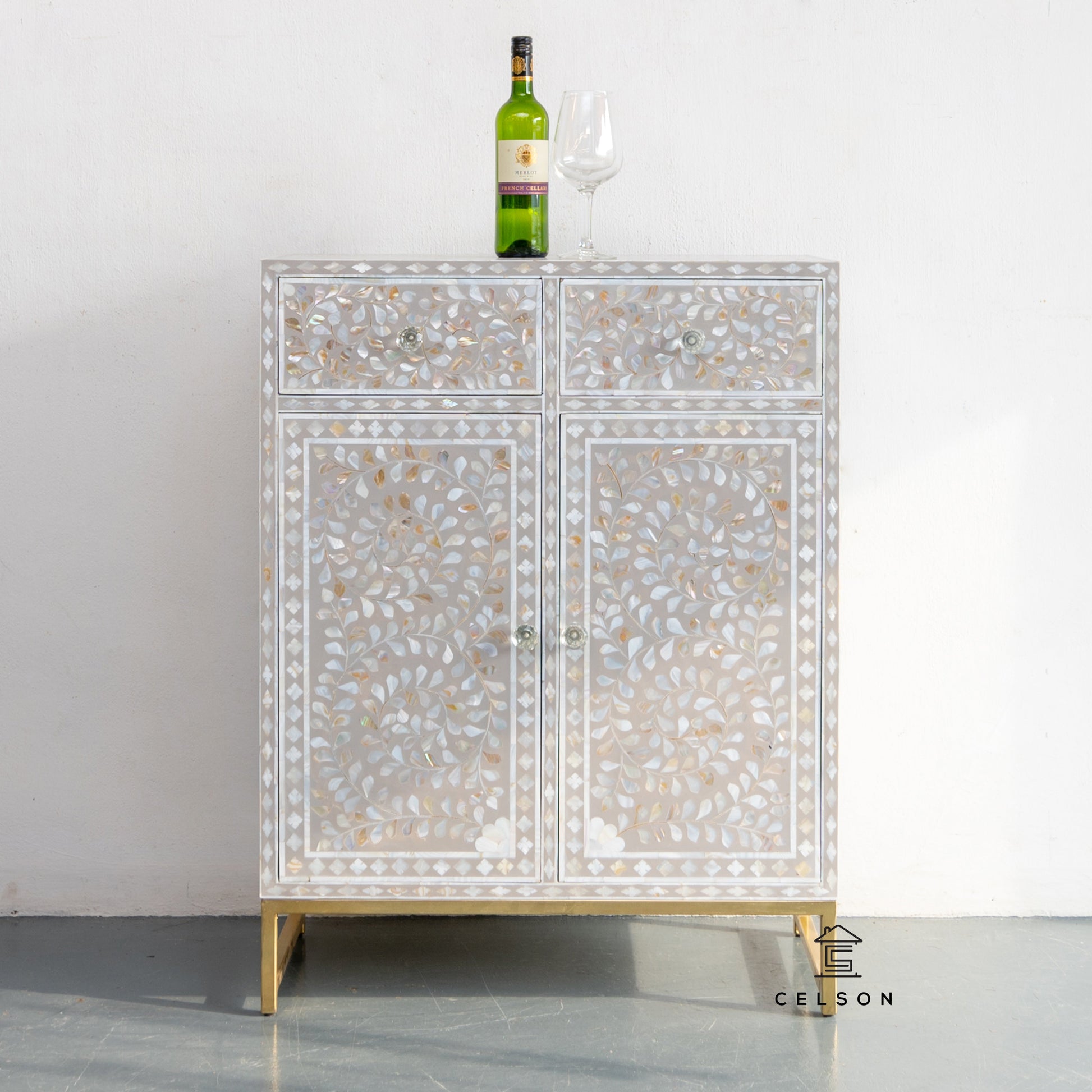 Paula Mother of Pearl Inlay Bar Cabinet