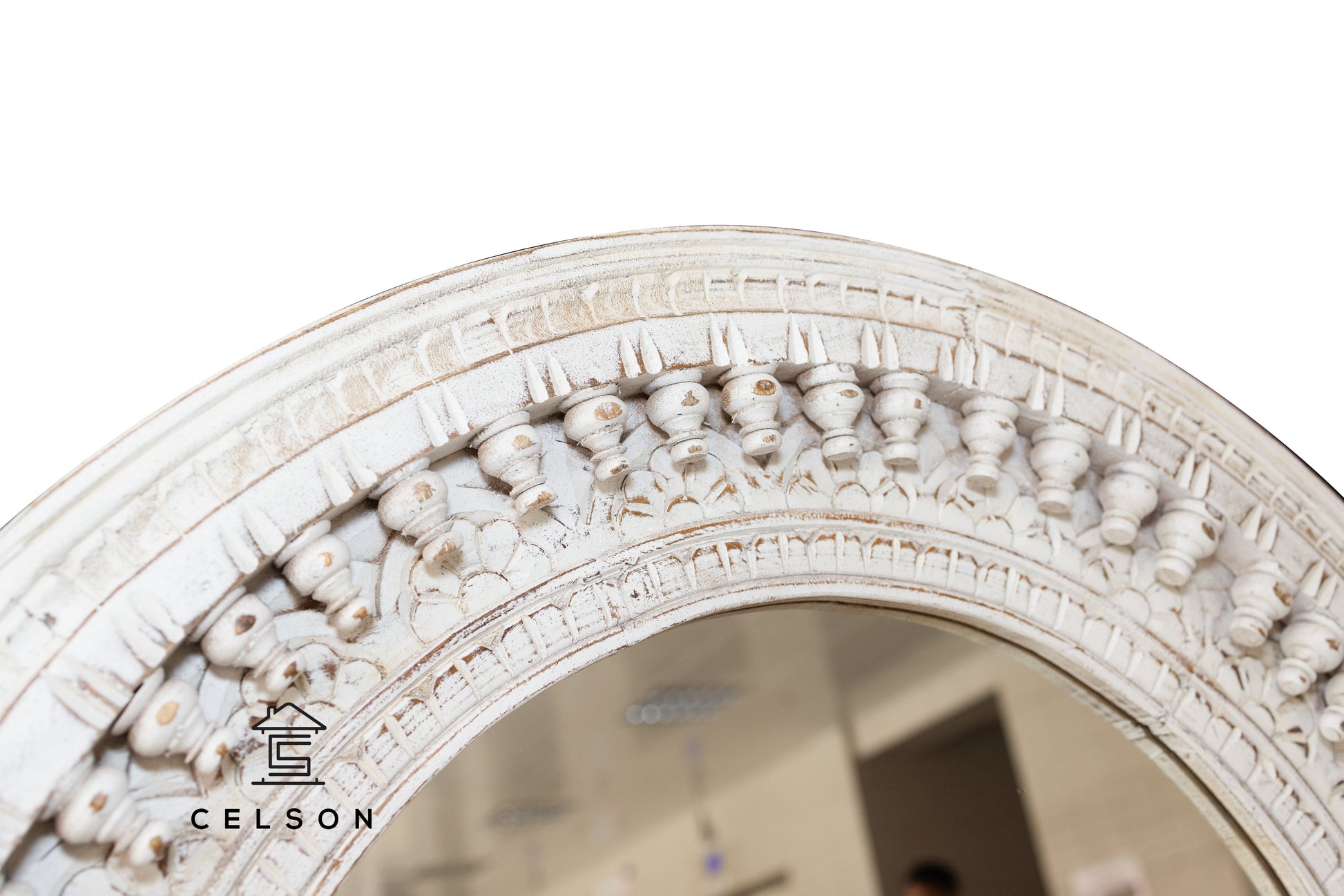 Becca Carved Spindle Round Mirror