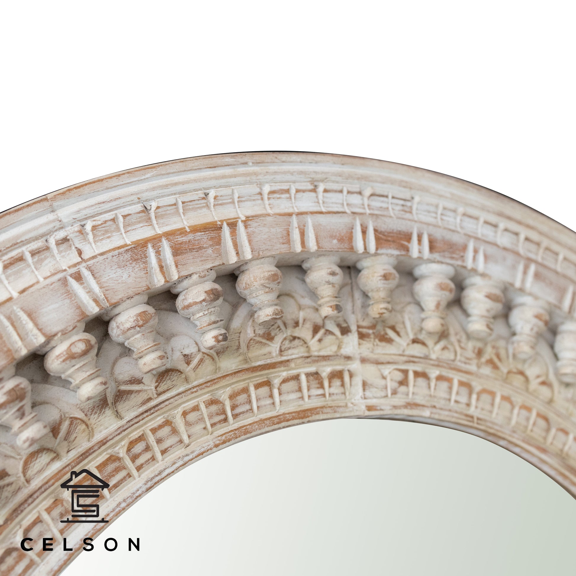 Becca Carved Spindle Round Mirror