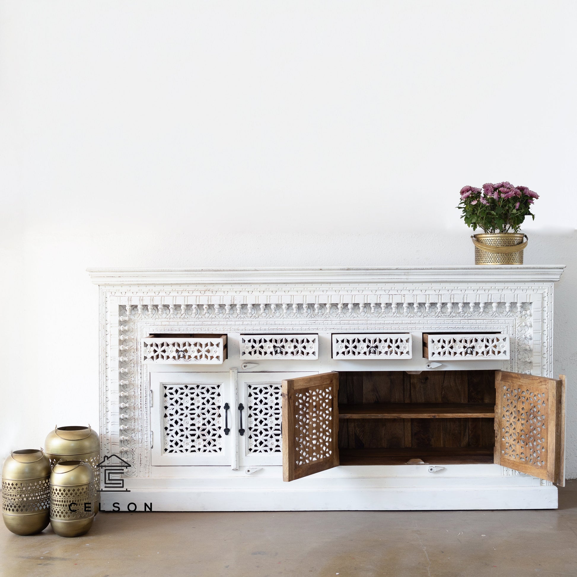 Chen Hand Carved Wooden Sideboard