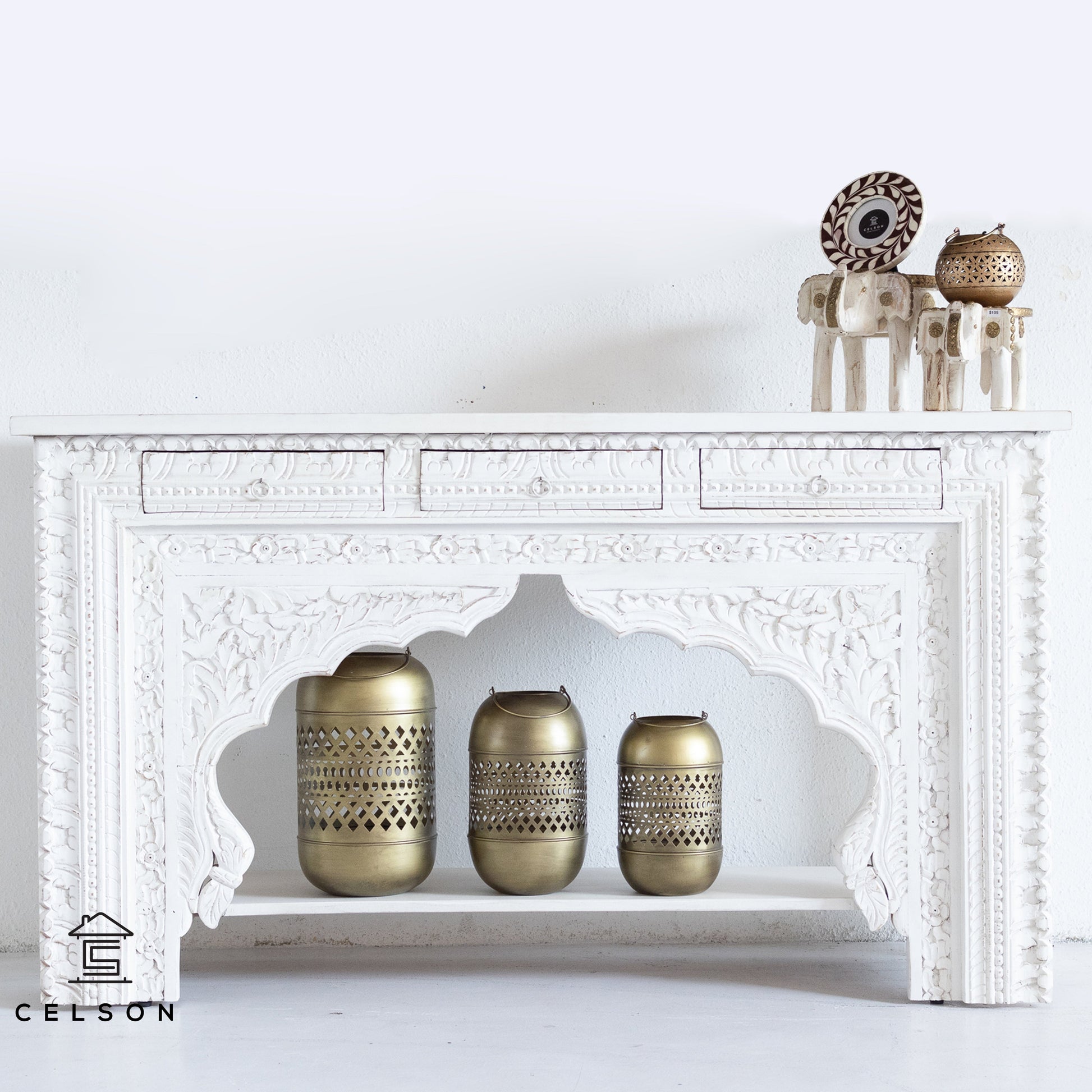 Anita Hand Carved Wooden Console Table