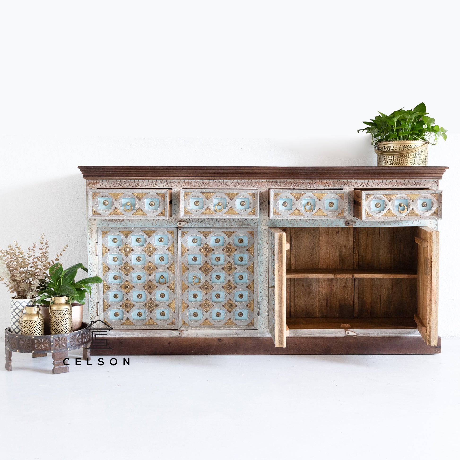 Wiki Hand Carved Wooden Sideboard