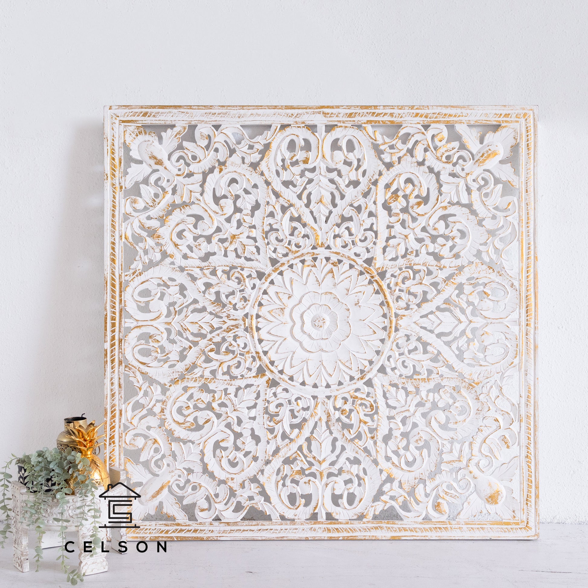Fink Carved Wall Panel White Gold