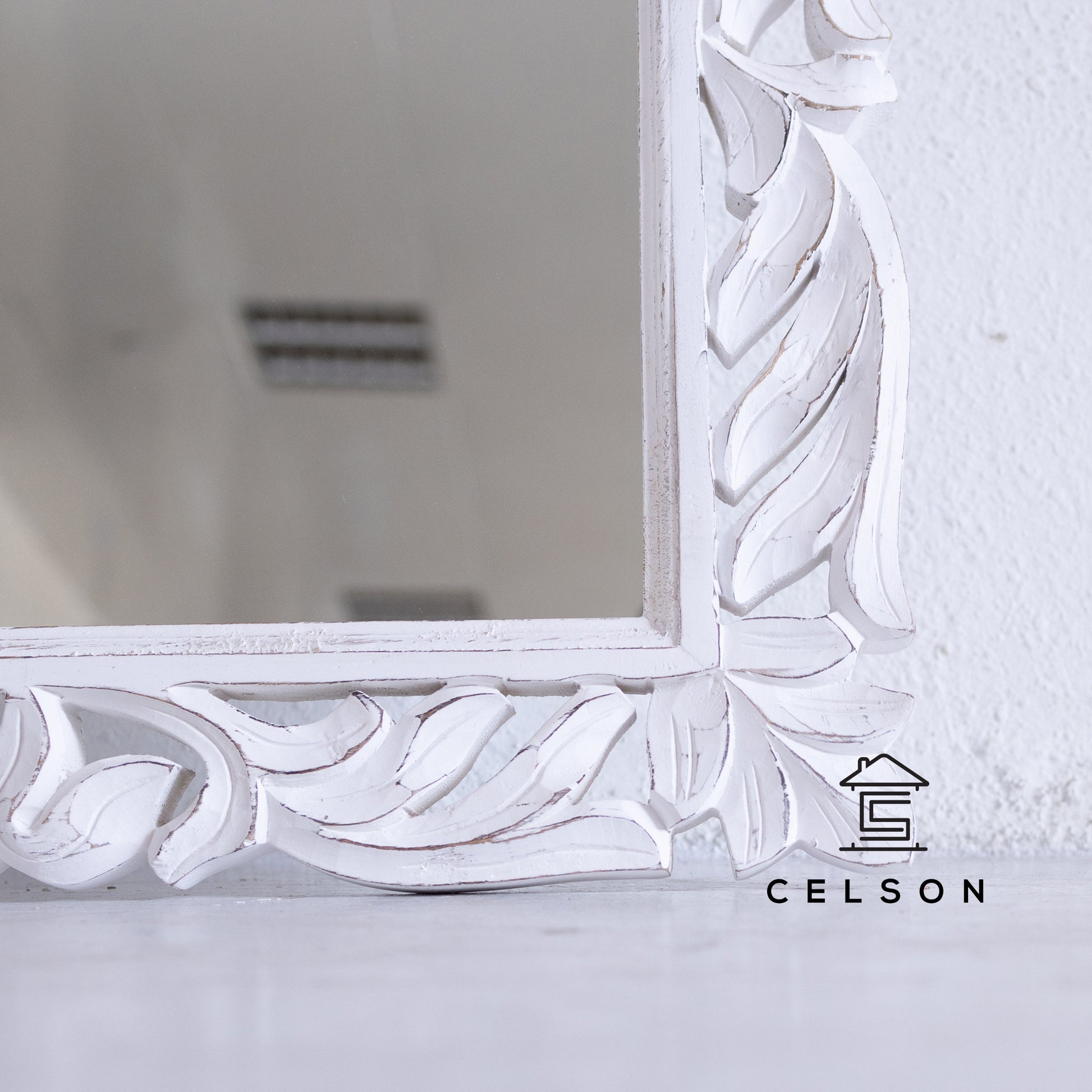 Simmi Carved White Mirror