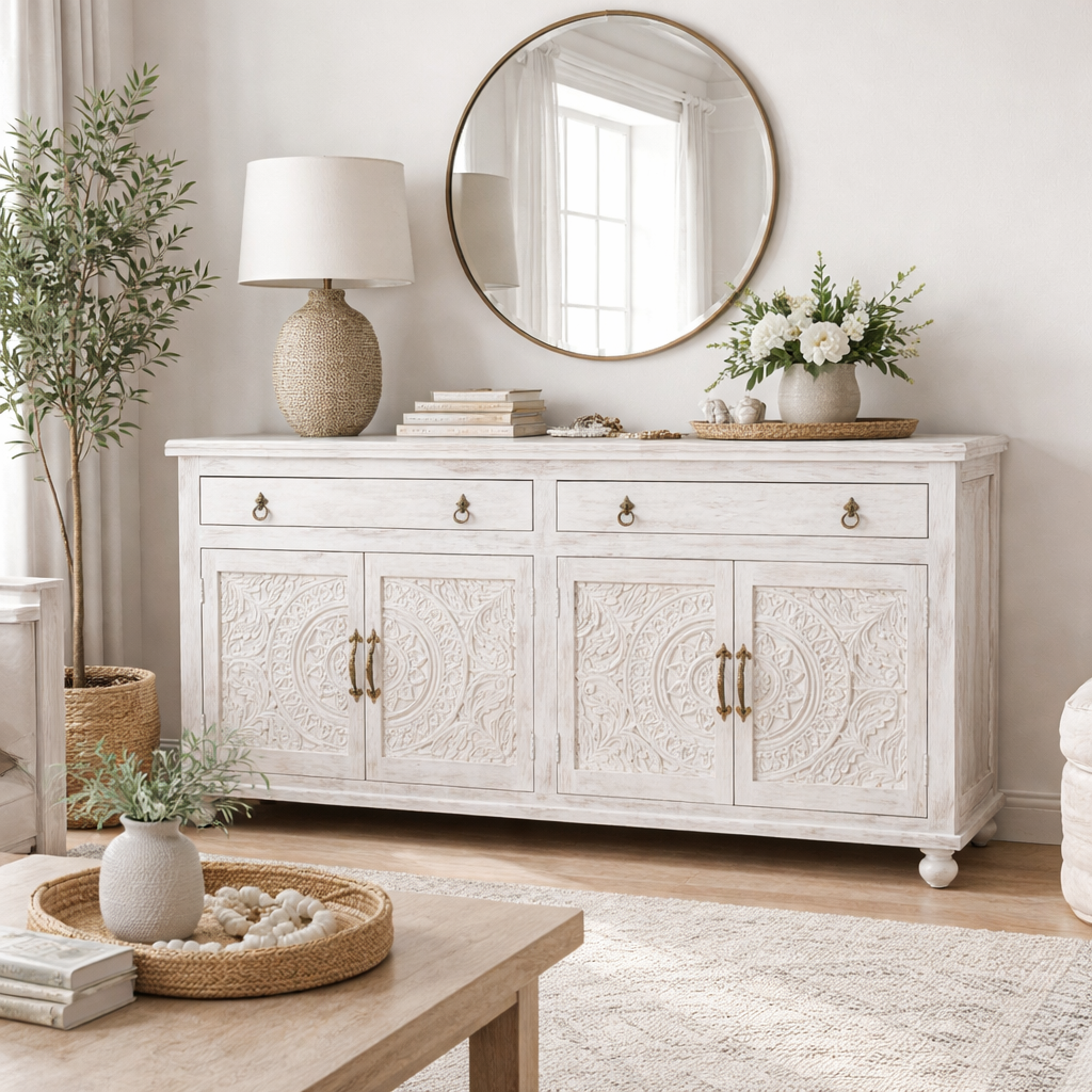 Hanah Hand Carved Wooden Sideboard