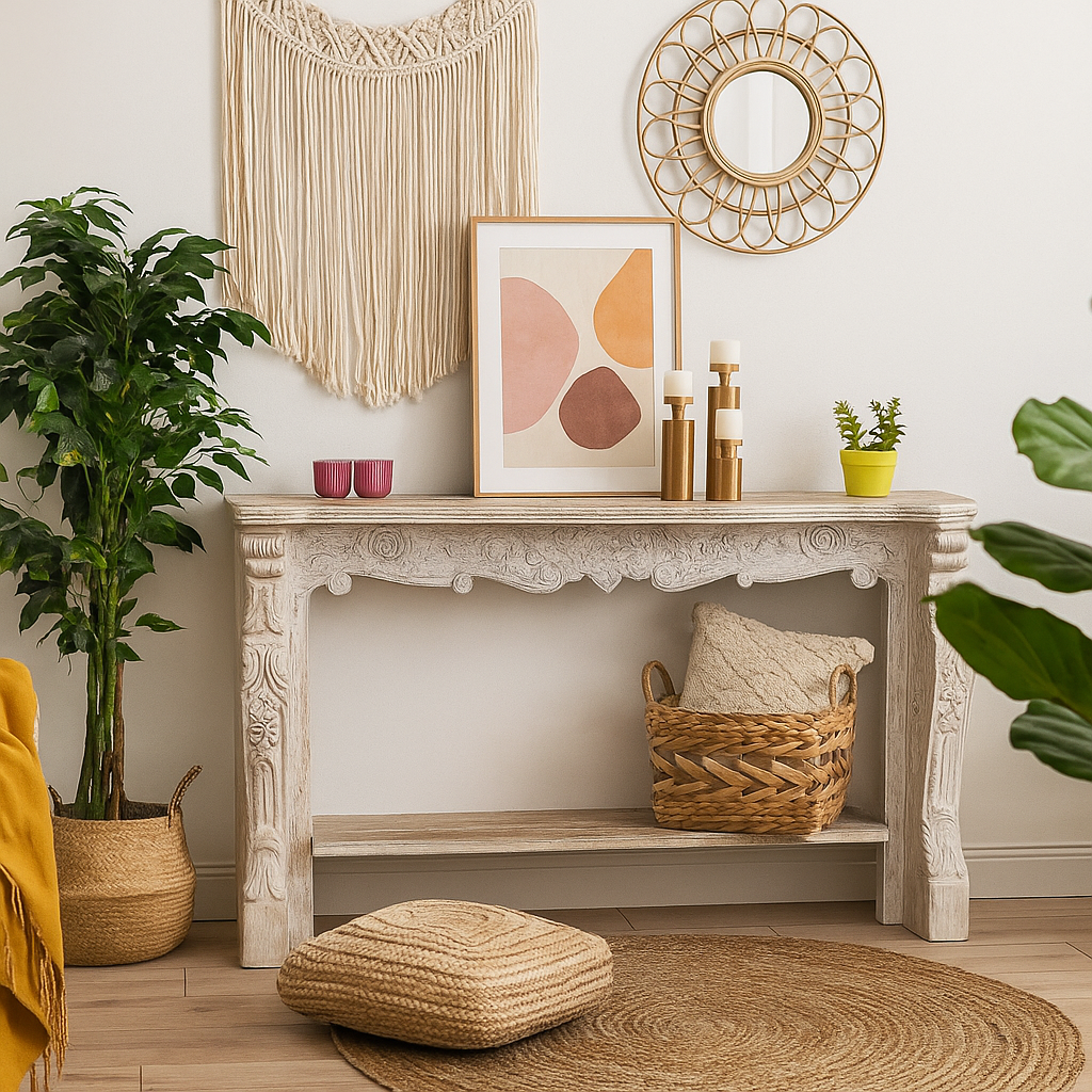 Biona Hand Carved Wooden Console Table