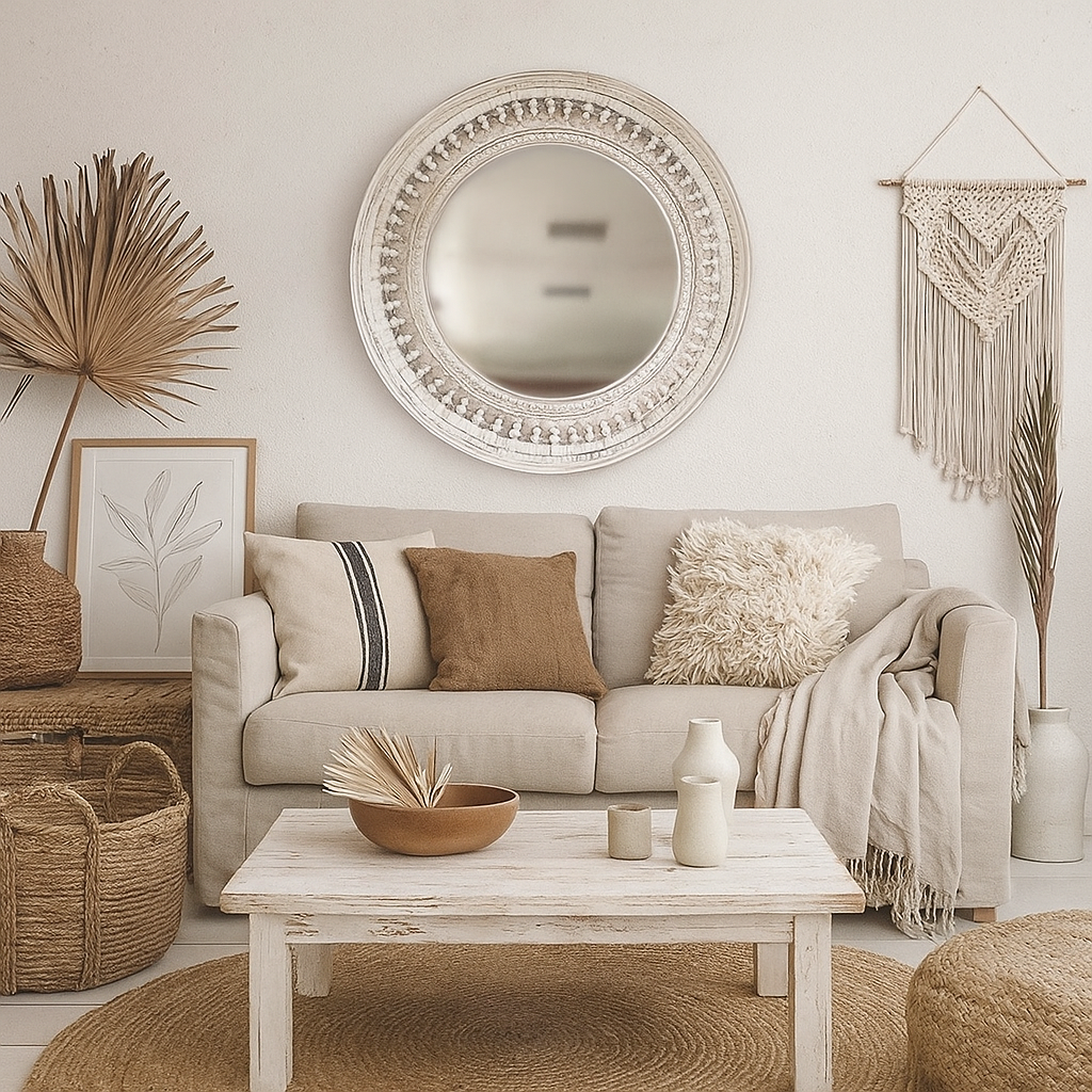 Becca Carved Spindle Round Mirror