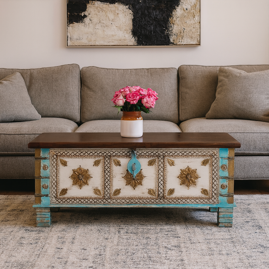 Anika Vintage Style Brass Fitted Wooden Trunk