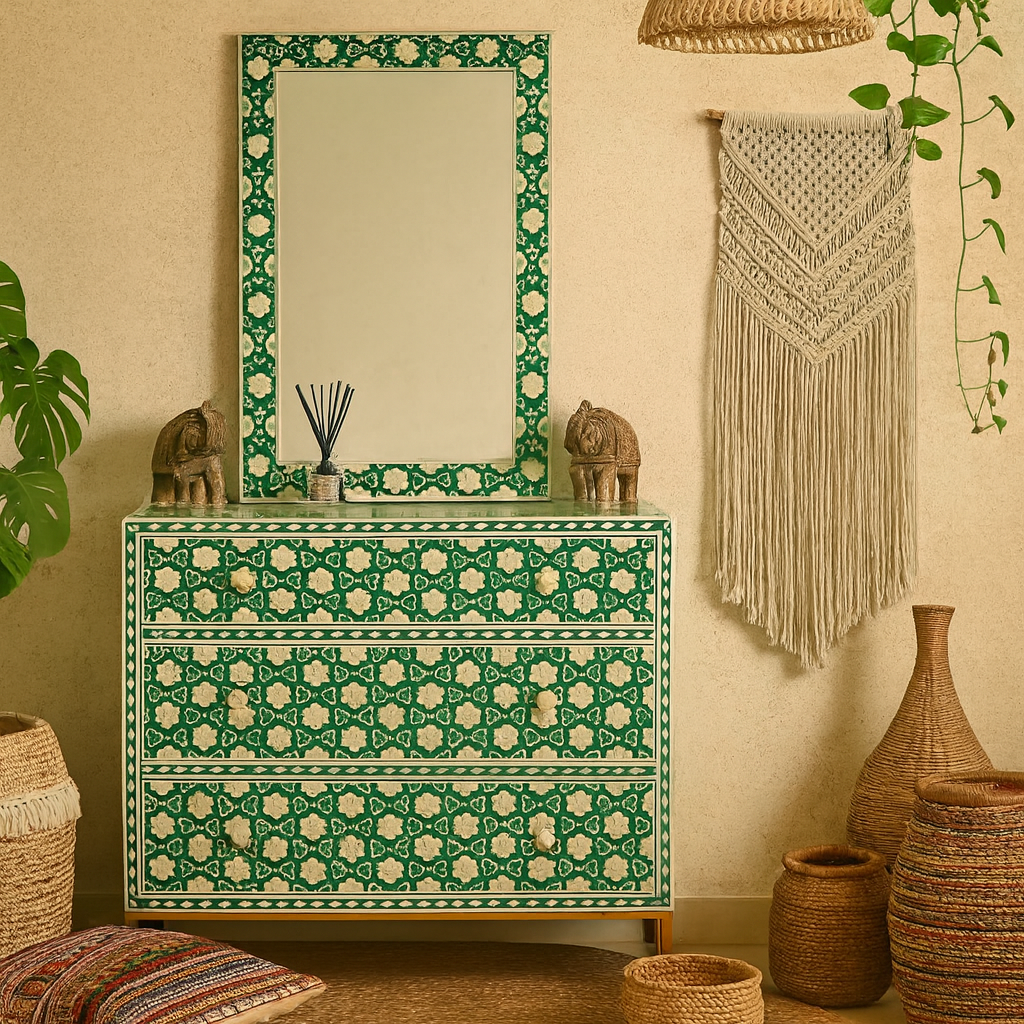 Aaron Bone Inlay Chest and Mirror