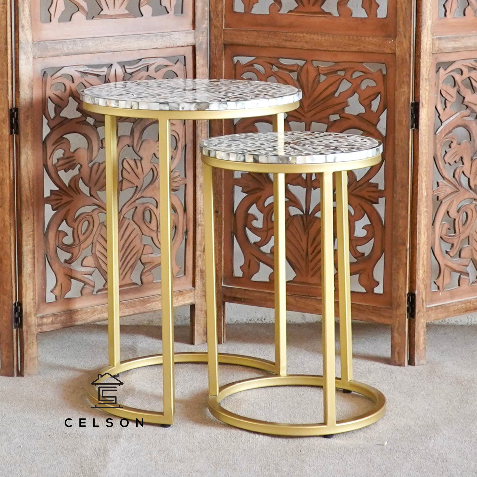 Zoya Mother of Pearl Inlay Nesting Tables