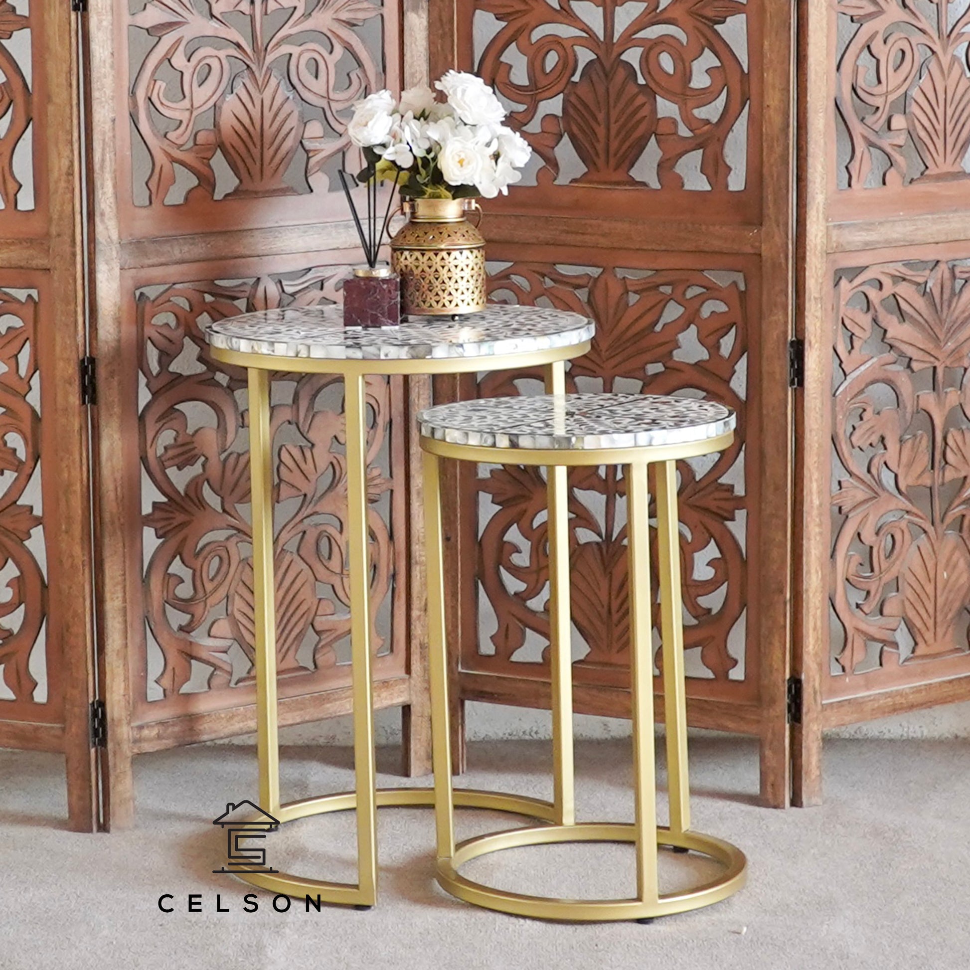 Zoya Mother of Pearl Inlay Nesting Tables