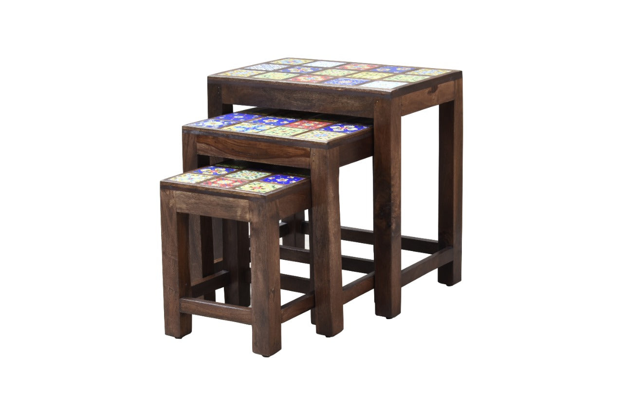 Freya Wooden Hand Painted Nesting Table