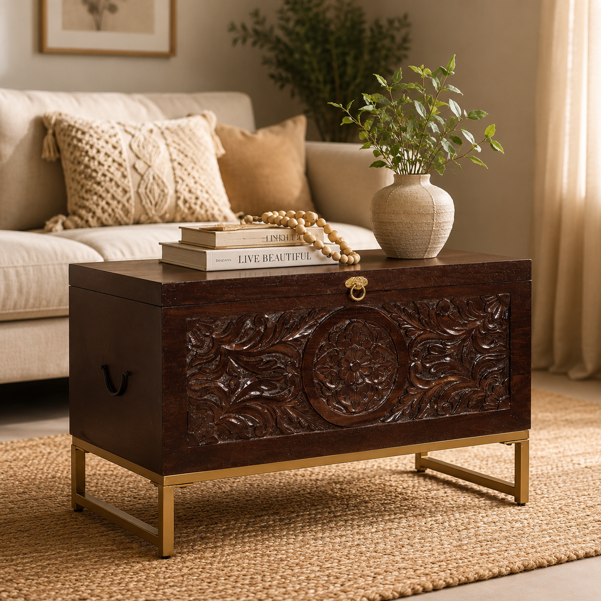 Theora Carved Storage Trunk