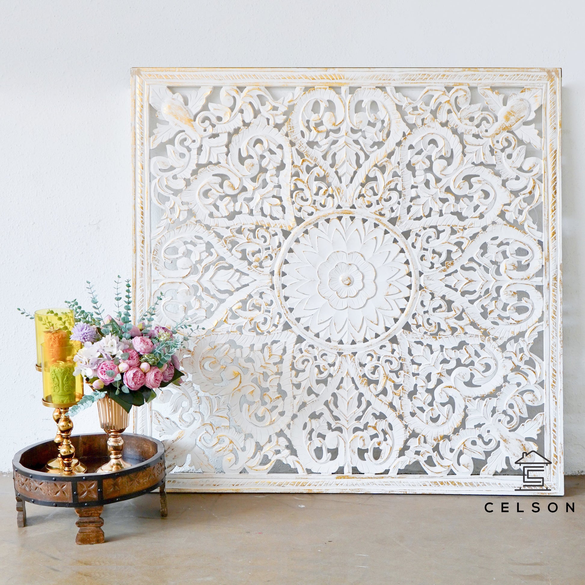 Fink Carved Wall Panel White Gold