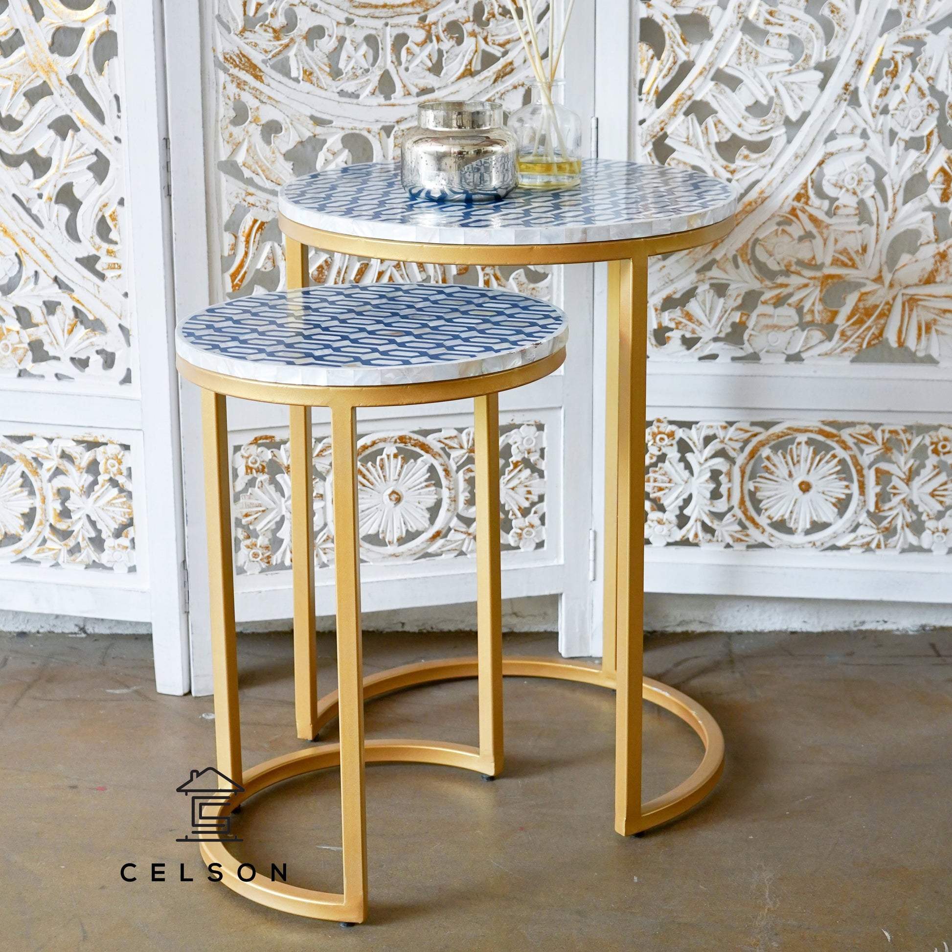 Omar Mother of Pearl Inlay Nesting Table Set