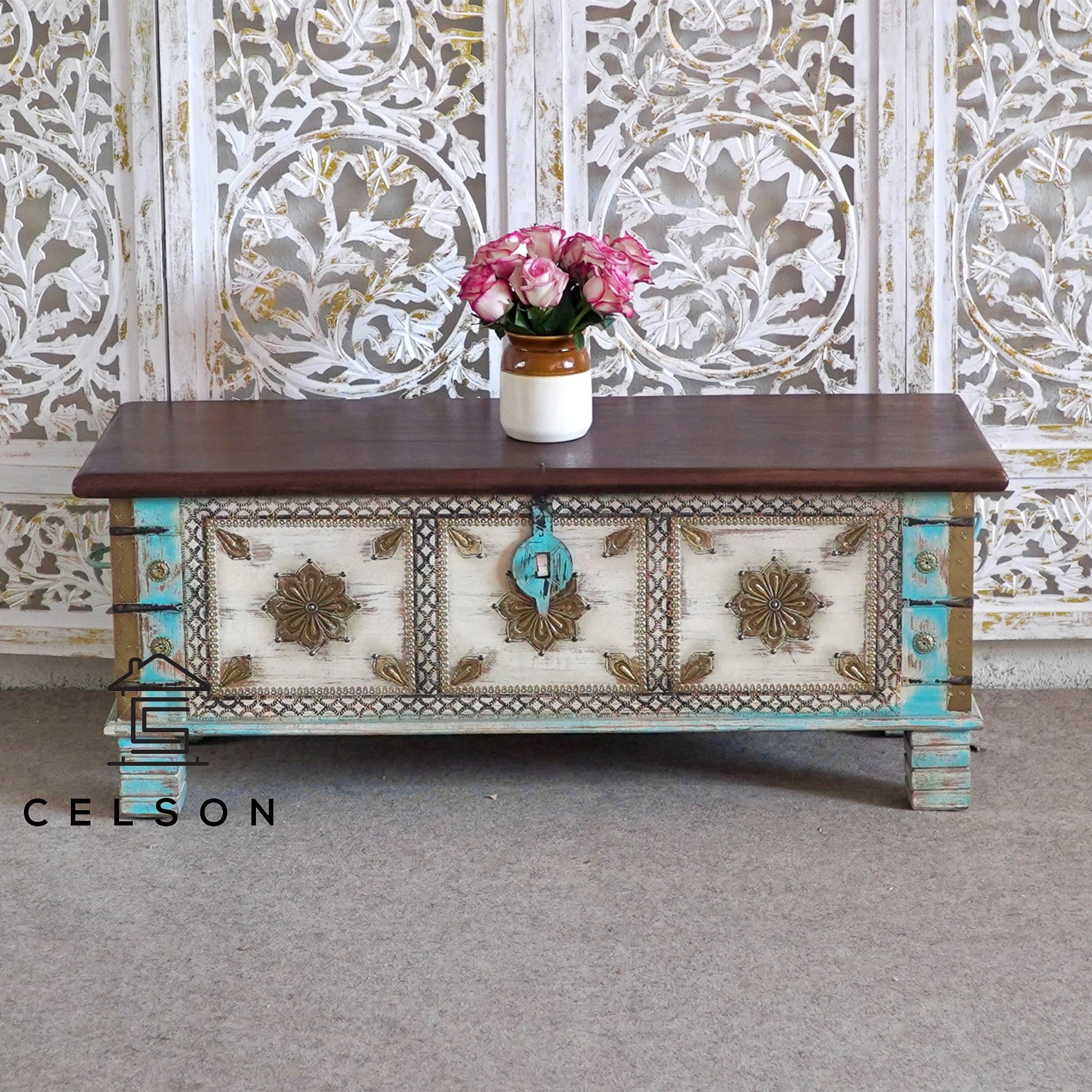 Anika Vintage Style Brass Fitted Wooden Trunk