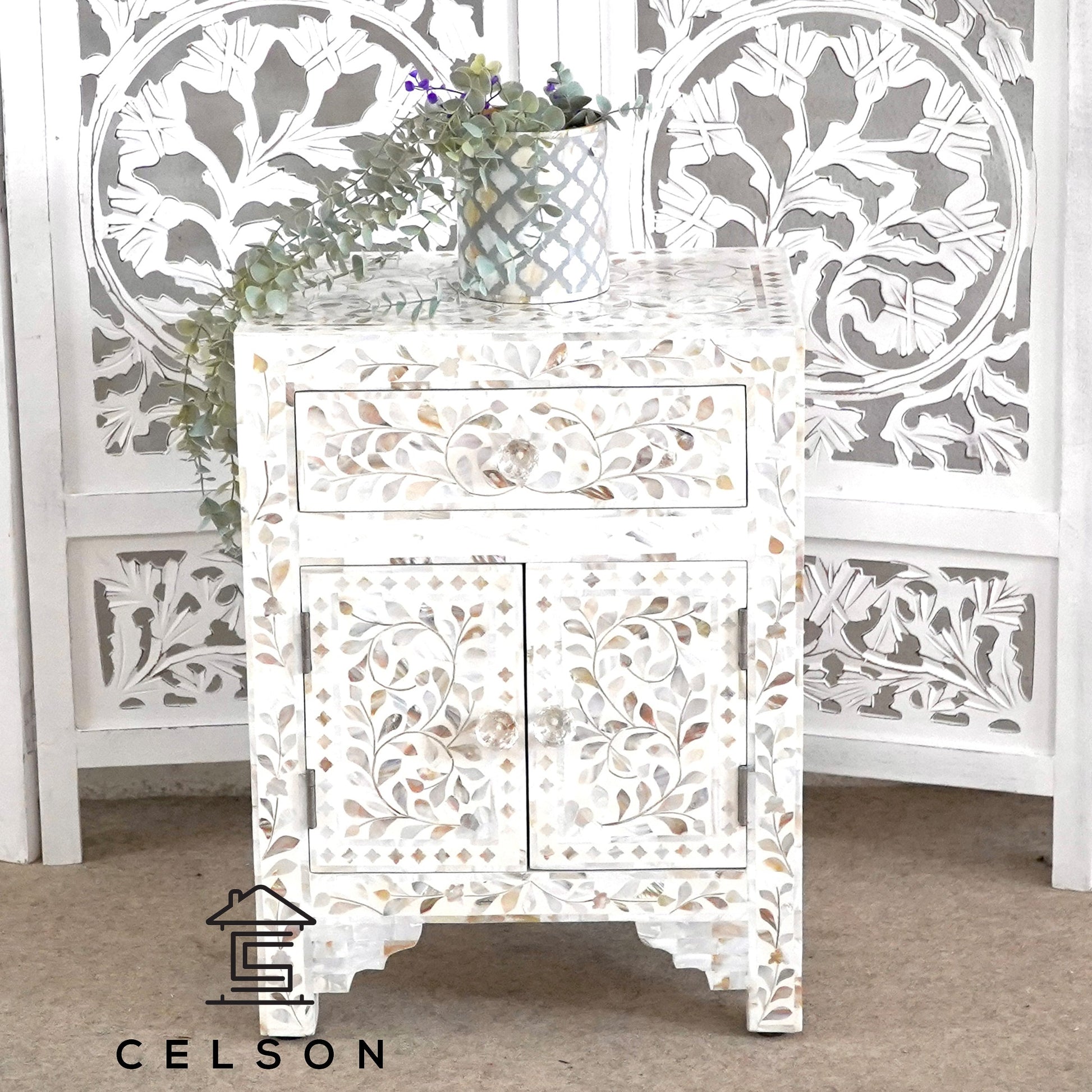 Lily Mother of pearl Inlay Bedside