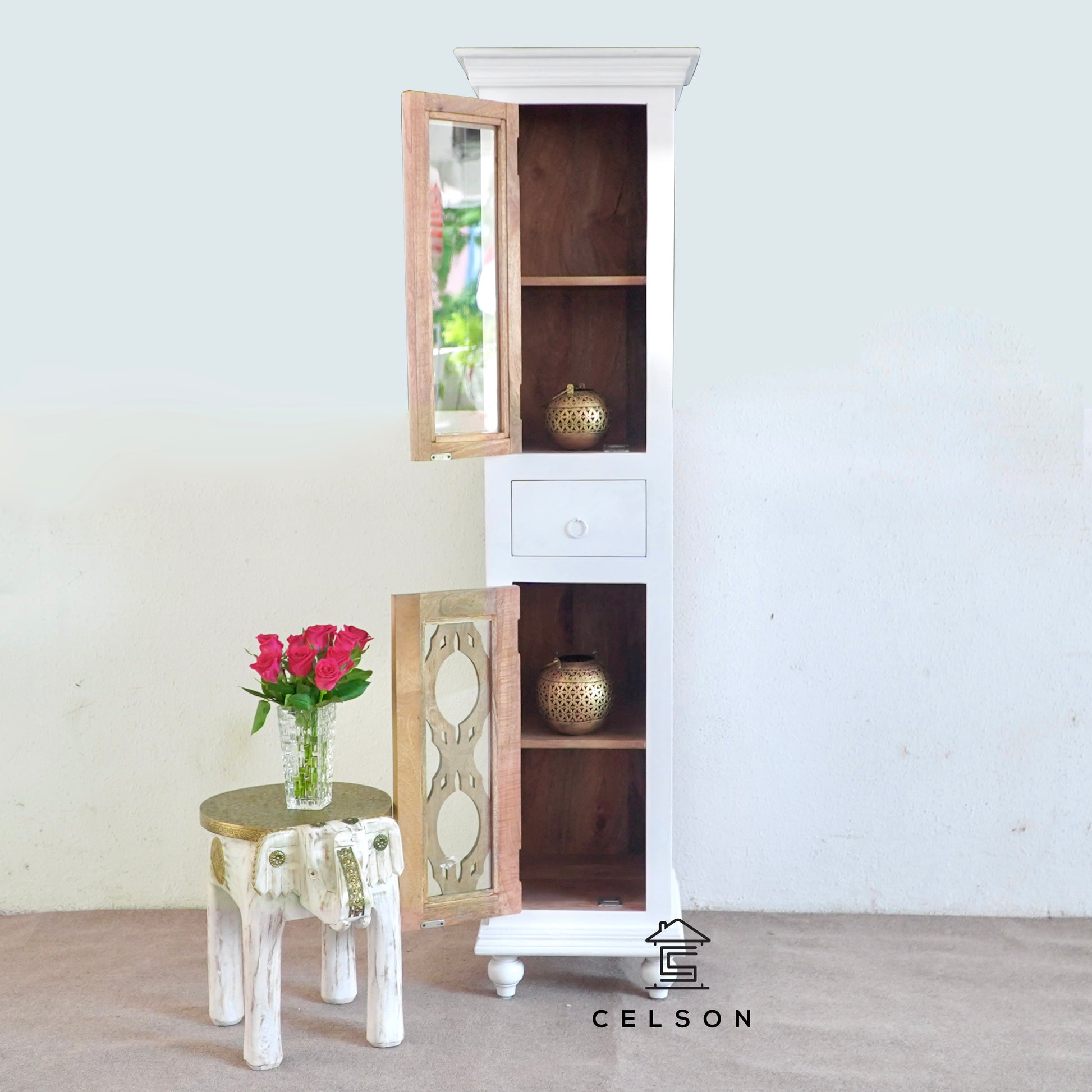 Violet Hand Carved Wooden Bookshelves