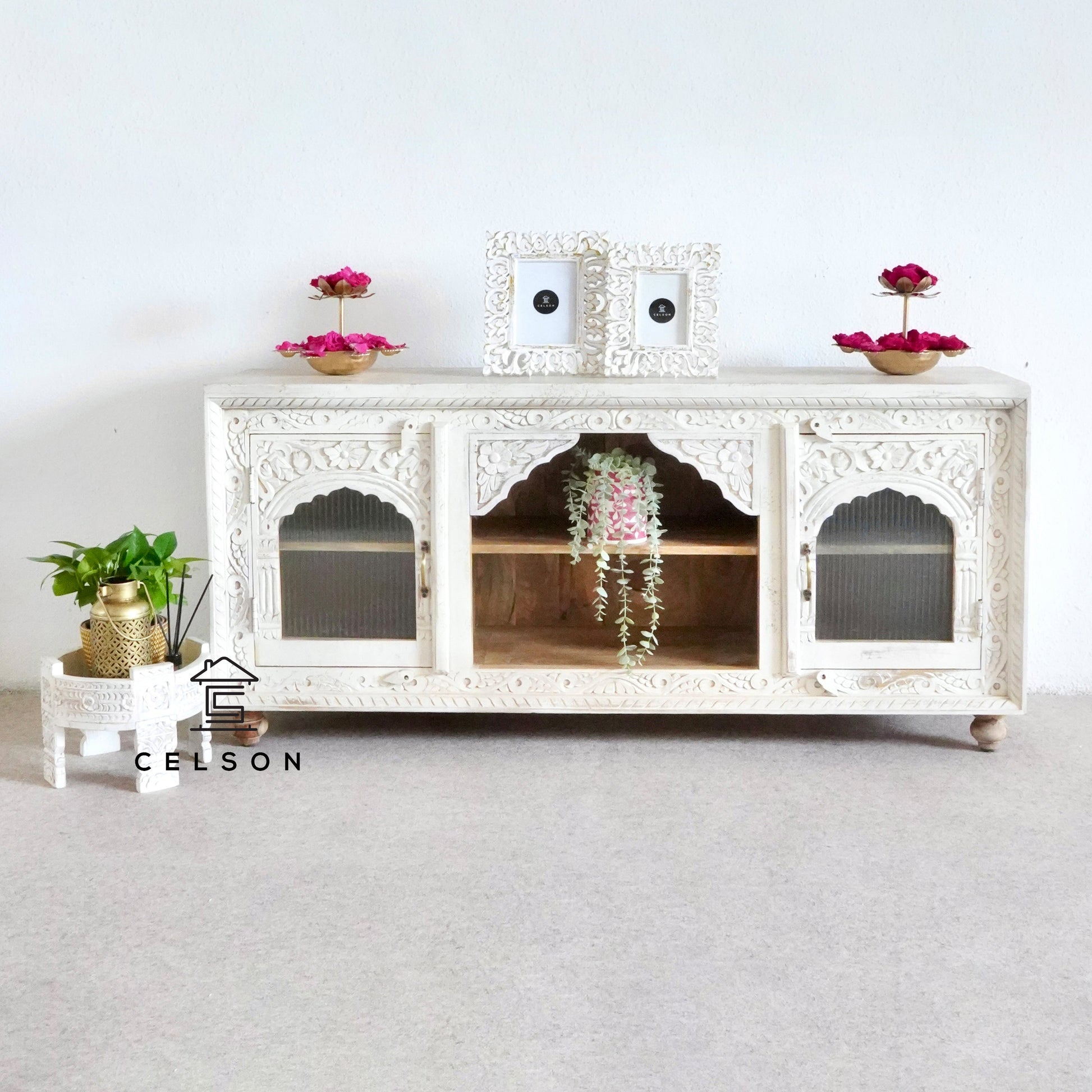 Eddie Carved Wooden TV Cabinet