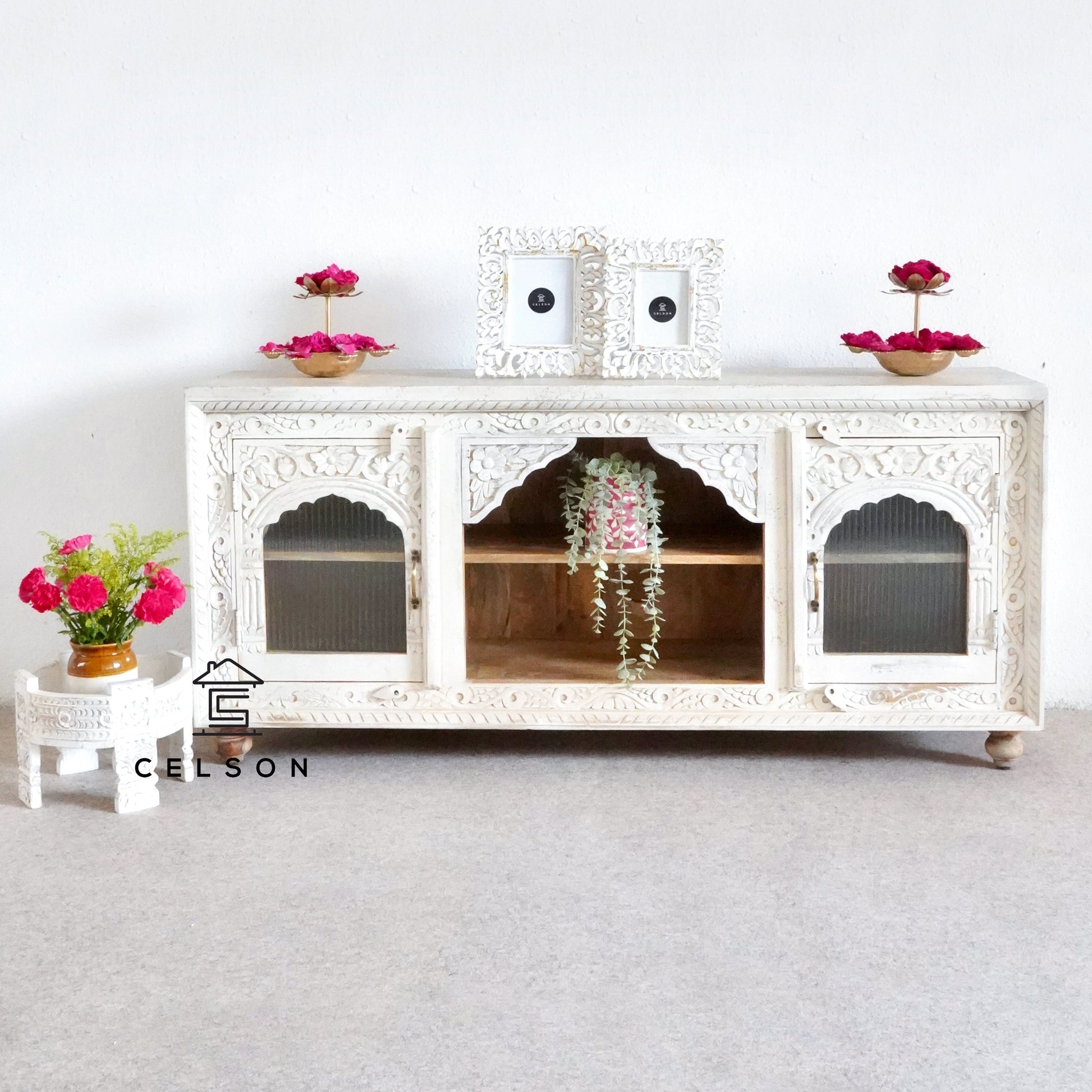 Eddie Carved Wooden TV Cabinet