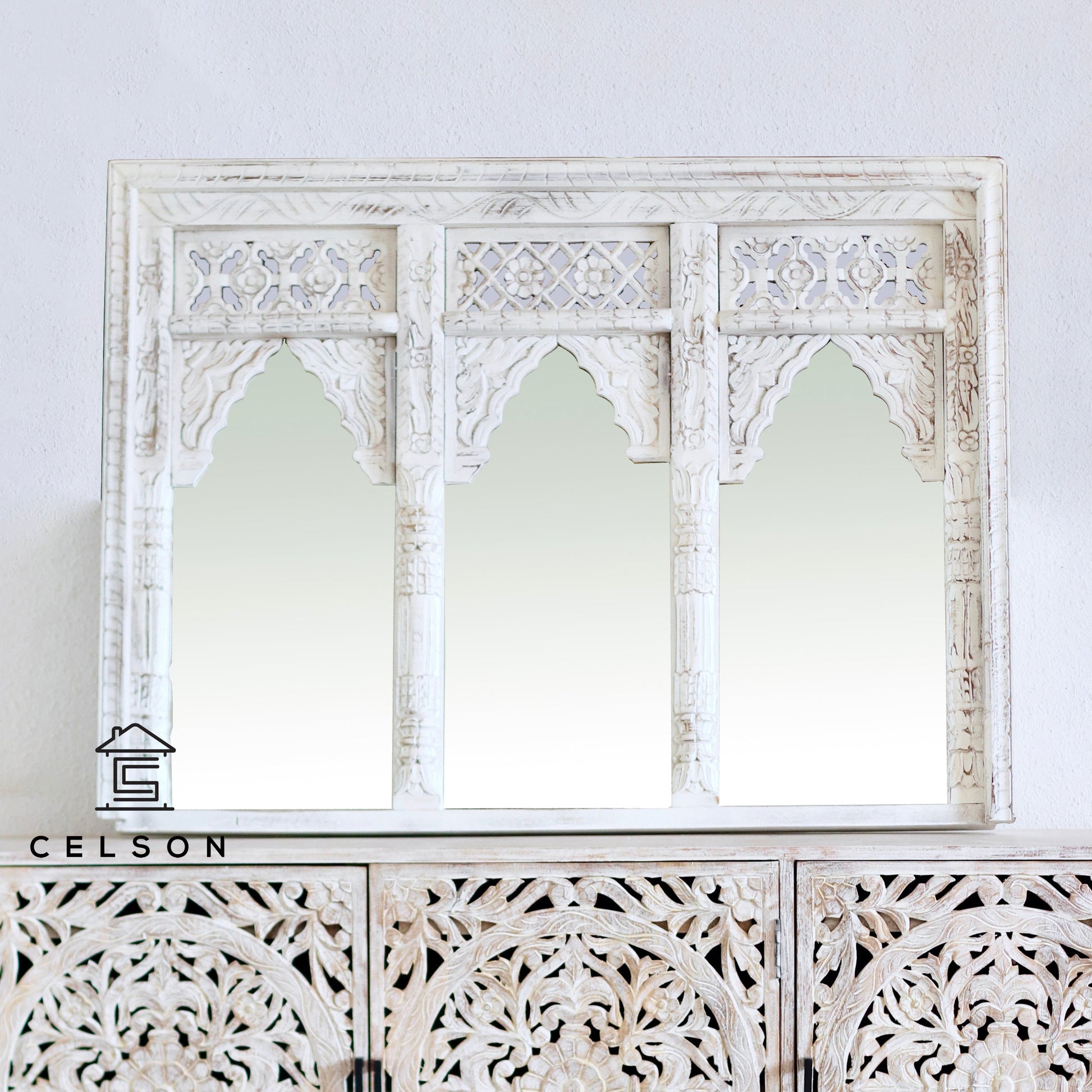 Joyce Carved Wooden Mirror