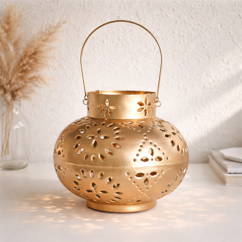 Sima Antique Brass Finish Lantern Set of 2