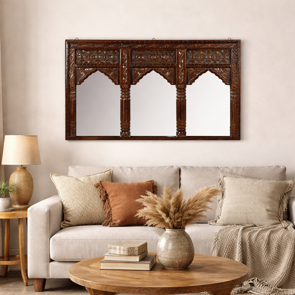 Veera Hand Carved Wooden Mirror