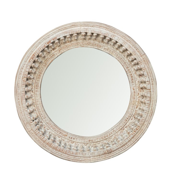 Becca Carved Spindle Round Mirror